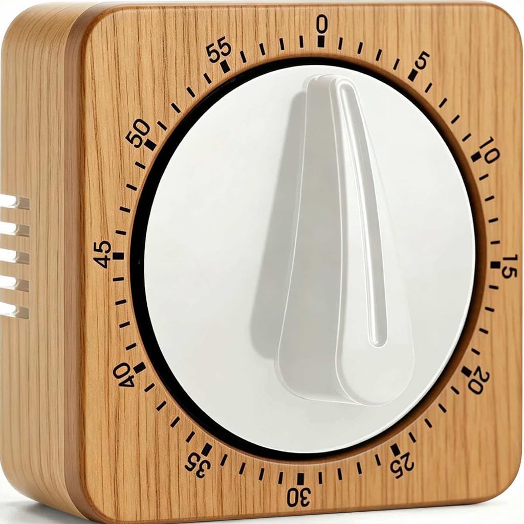 Bamboo Design (Plastic) Chef Cooking Timer Clock with Loud Alarm - 100% Mechanical Desk Timer - Magnetic Backing