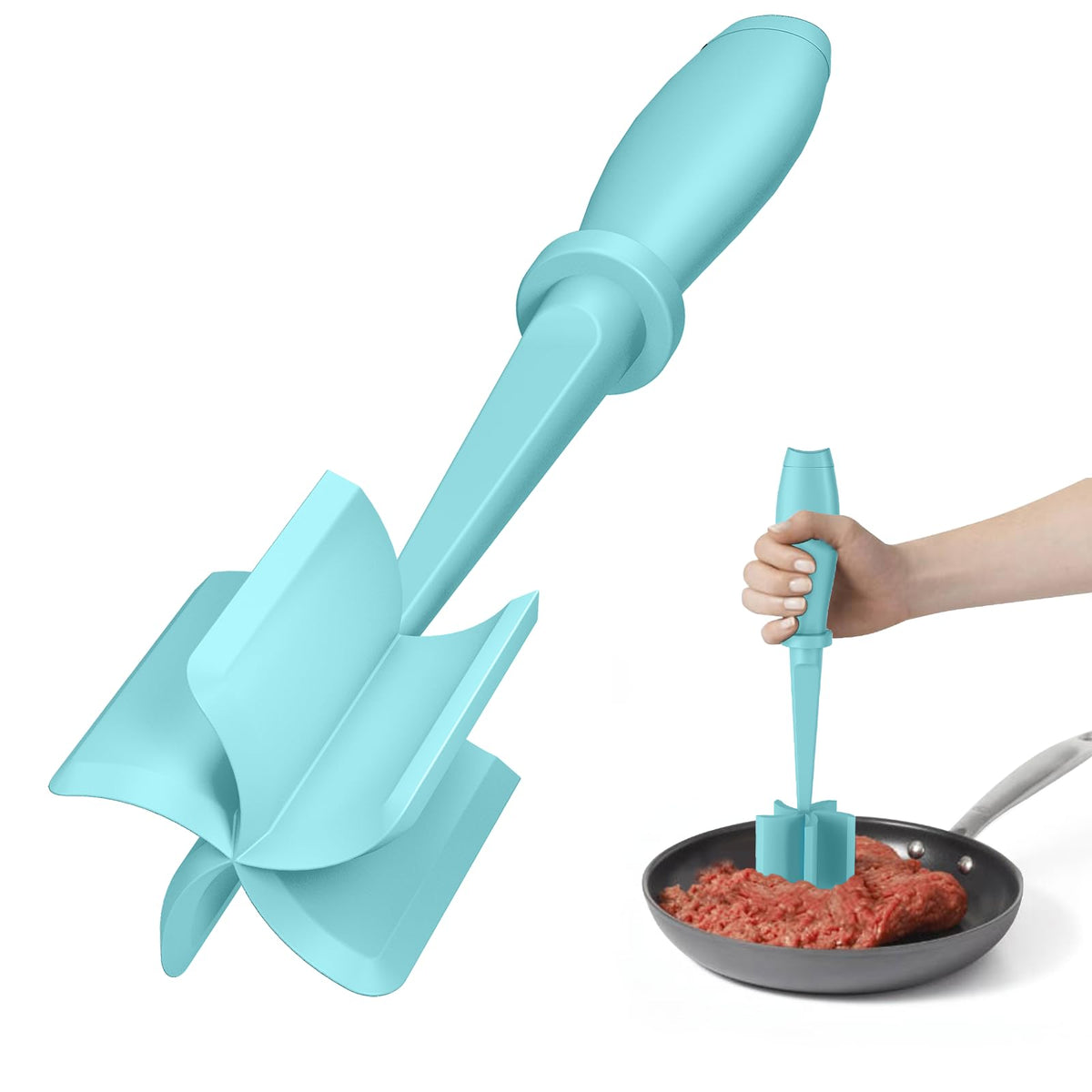 Meat Chopper, Upgrade Hamburger Smasher, Premium Heat Resistant Meat Masher for Ground Beef, Ground Turkey and More, Non Stick Mix Grinder-Aqua