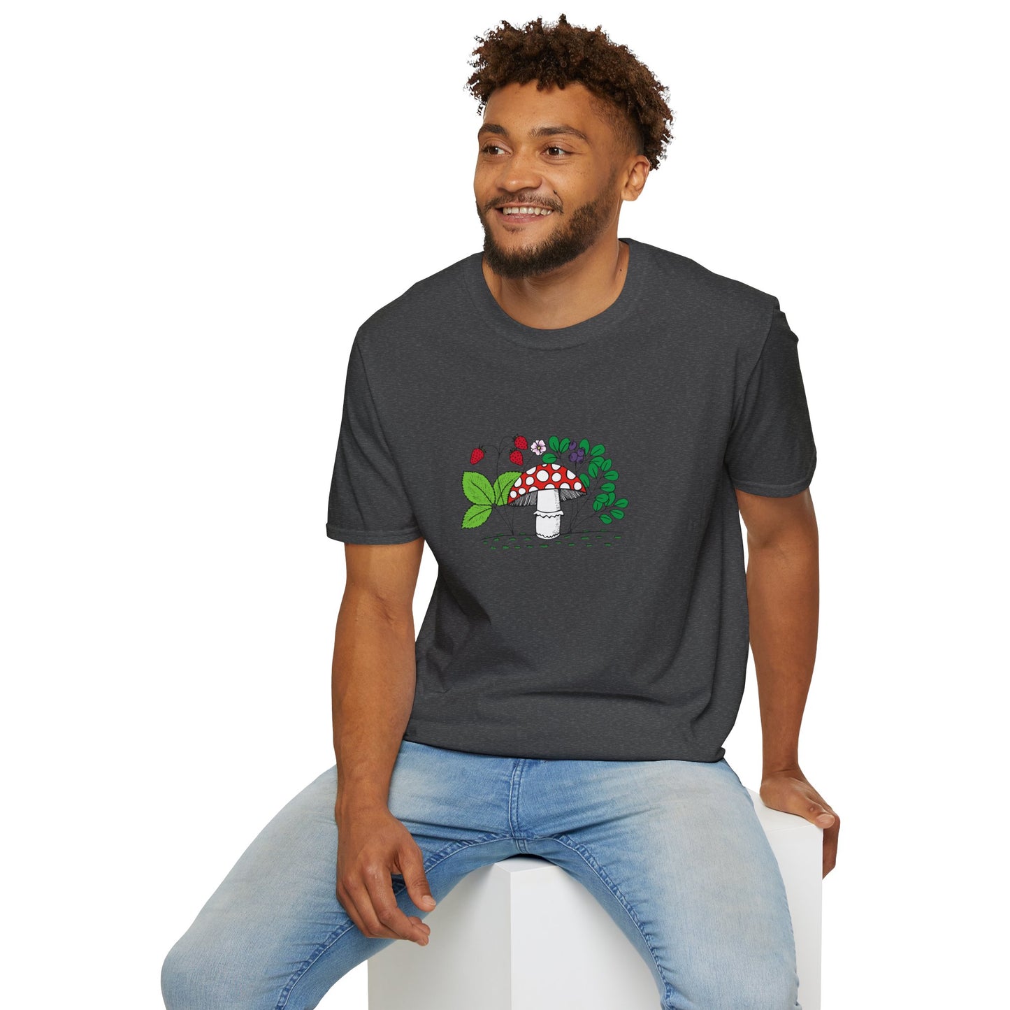 Whimsical Mushroom T-Shirt for Nature Lovers, Casual Tees, Gift for Gardeners, Unisex Softstyle Shirt, Eco-Friendly Apparel