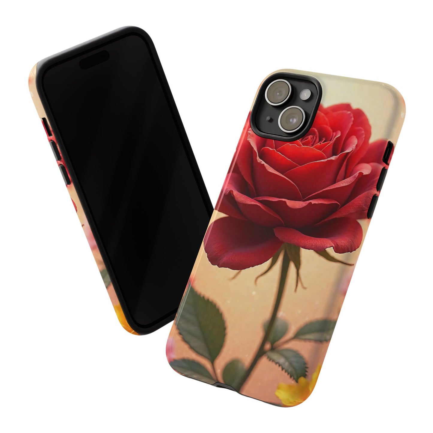 Floral Phone Case with Red Rose Design, Tough Phone Cover, Flower Print, Gift for Her, Stylish Accessory, Floral Aesthetic