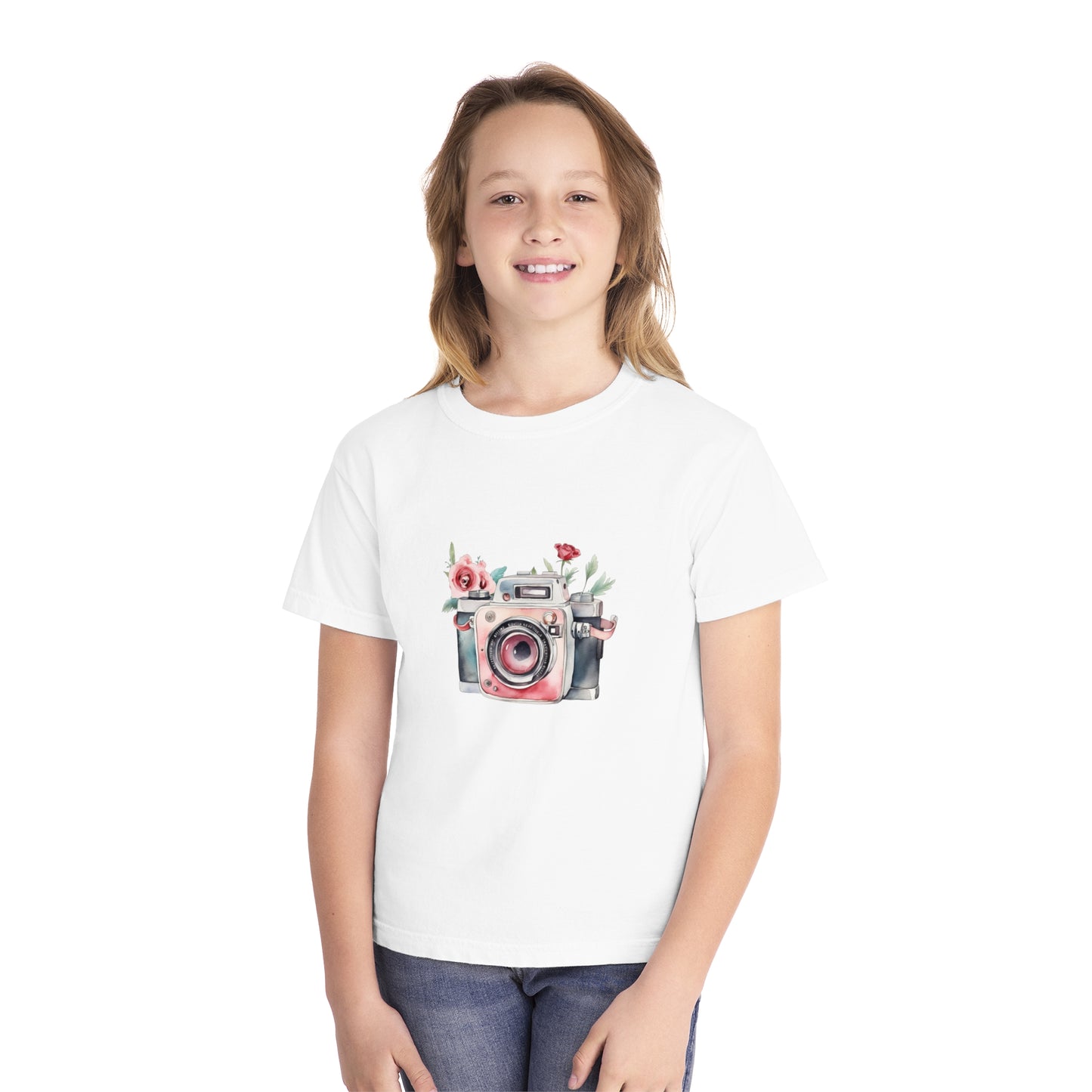 Floral Camera Youth Tee, Cute Teen Shirt, Photography Lover Gift, Artistic Kids Apparel, Unique Youth T-Shirt, Spring or Summer Style