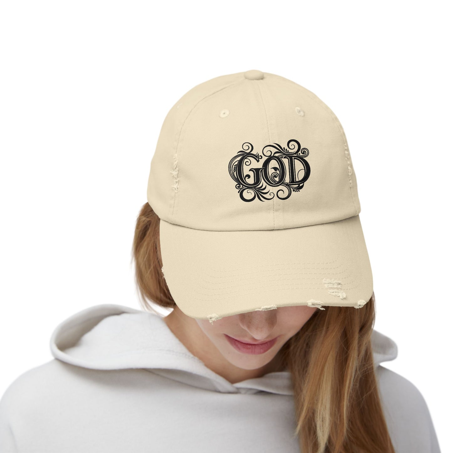 Distressed God Cap, Unisex Casual Hat, Trendy Vintage Cap, Faith Inspired Headwear, Gift for Religious Devotees