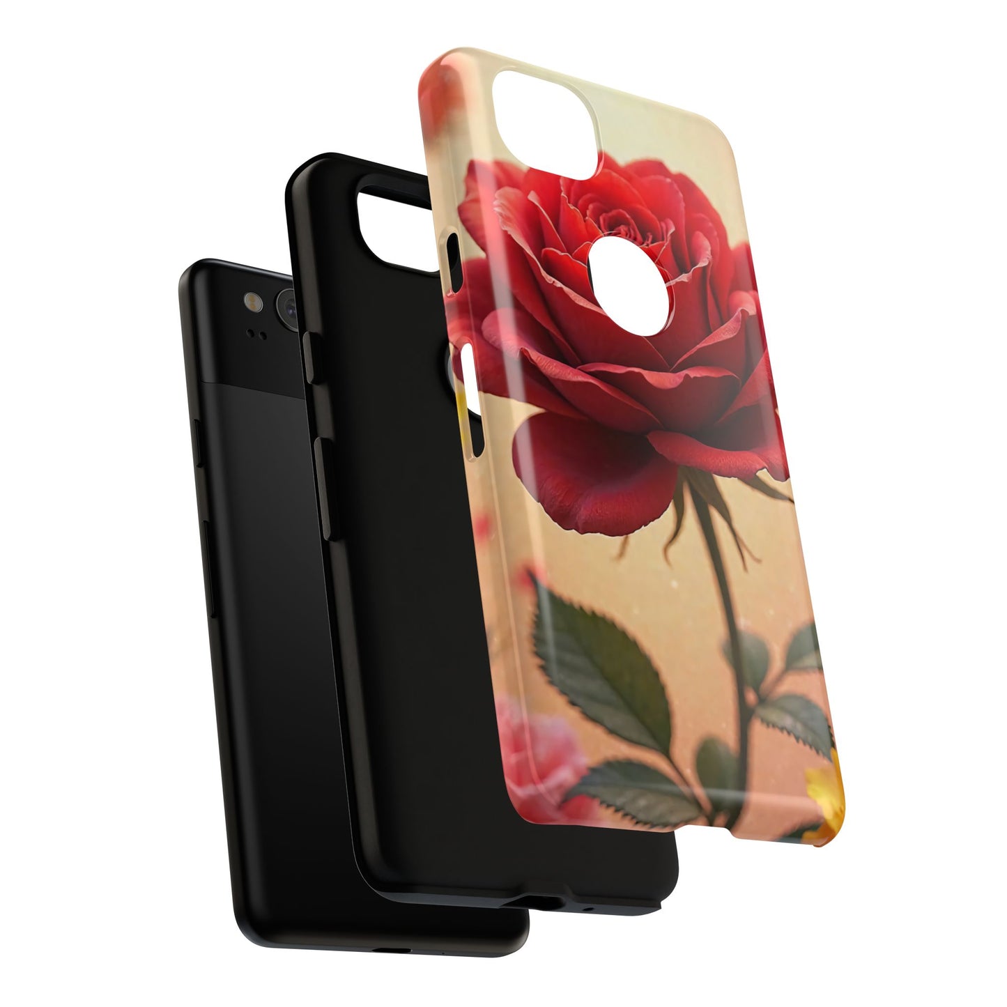Floral Phone Case with Red Rose Design, Tough Phone Cover, Flower Print, Gift for Her, Stylish Accessory, Floral Aesthetic