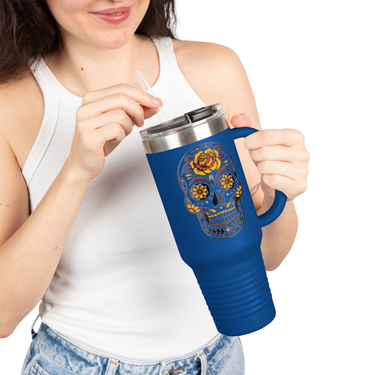Day of the Dead Insulated Travel Mug, 40oz Skull Design, Coffee Tumbler, Gift
