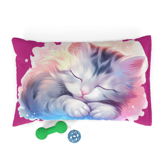 Cute Sleeping Kitten Pet Bed – Plush Pink Cat Cushion for Small Dogs & Cats