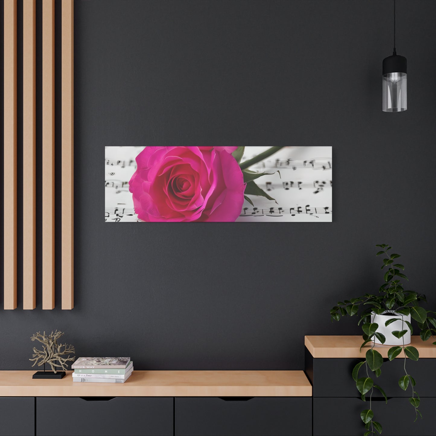 Stretched Canvas Art Print, Classic Rose on Sheet Music, Floral Wall Decor, Home Decoration, Gift for Music Lovers