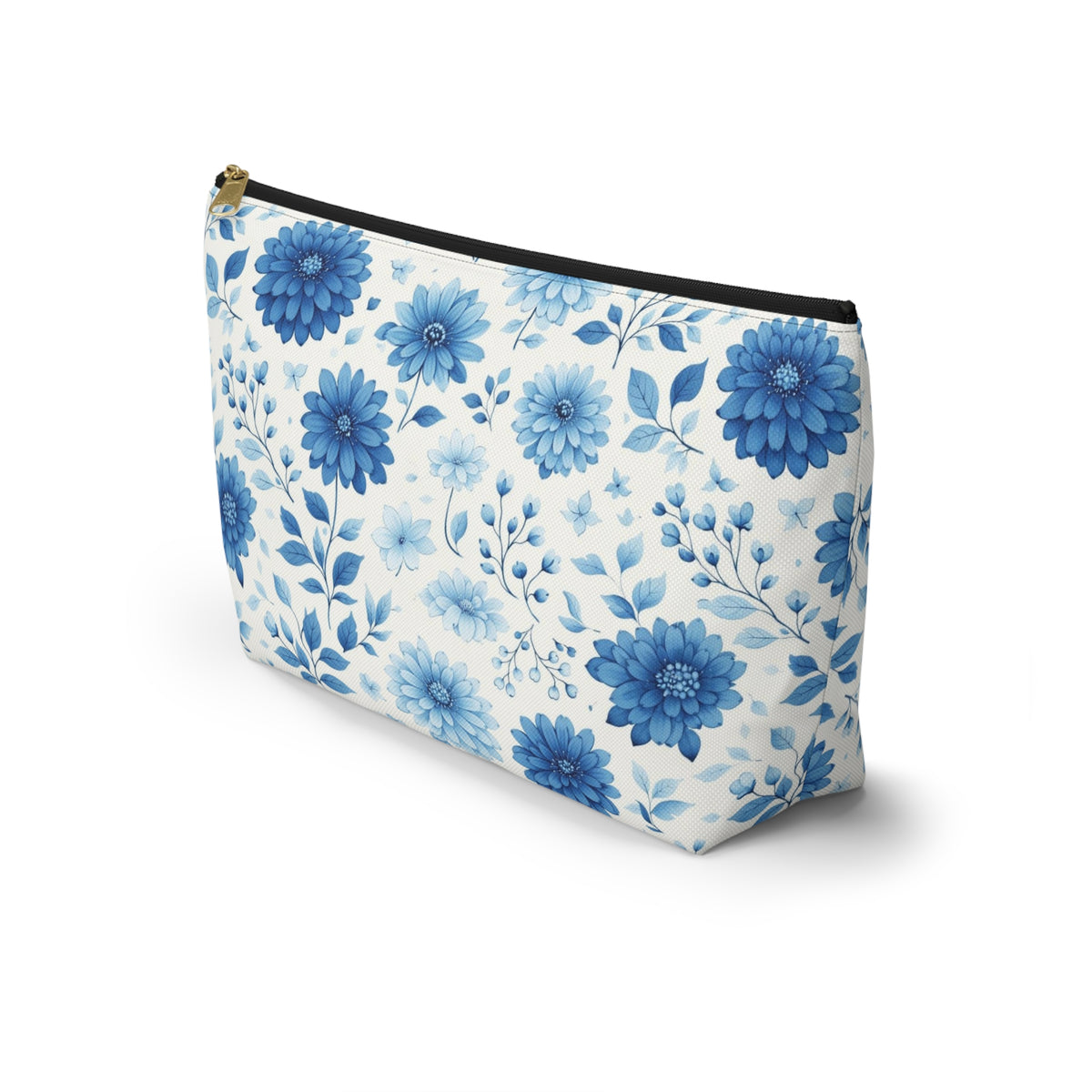 Blue Floral Accessory Pouch — T‑Bottom Makeup & Travel Bag
