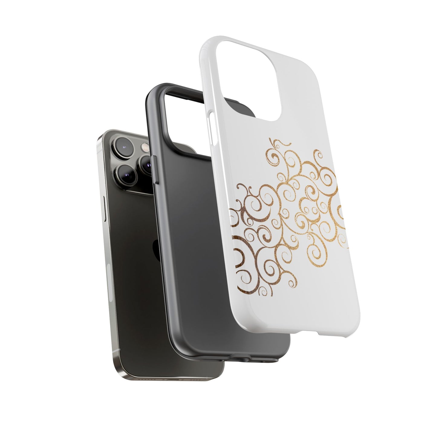 Elegant Floral Phone Case, Tough Cases, Gold Swirls, Stylish Protection, Trendy Gift, Chic Accessory