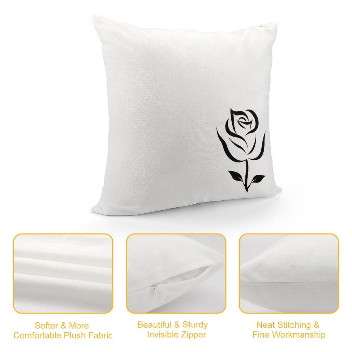 Square Plush Throw Pillow Cover (Pillow Excluded) Black Rose