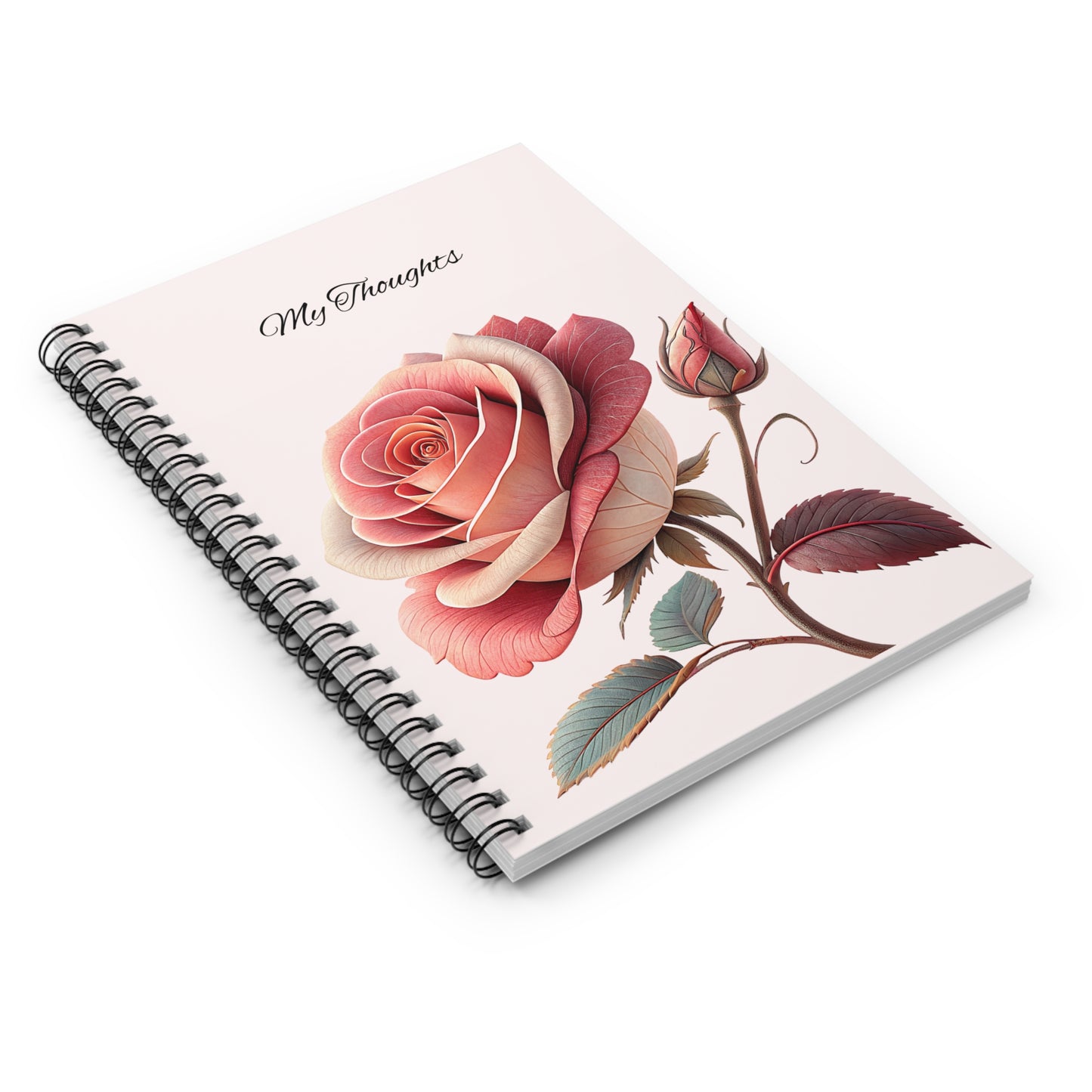 Elegant Floral Spiral Notebook - My Thoughts, Journal, Stationery, Gift for Writers, Note-taking, Planner
