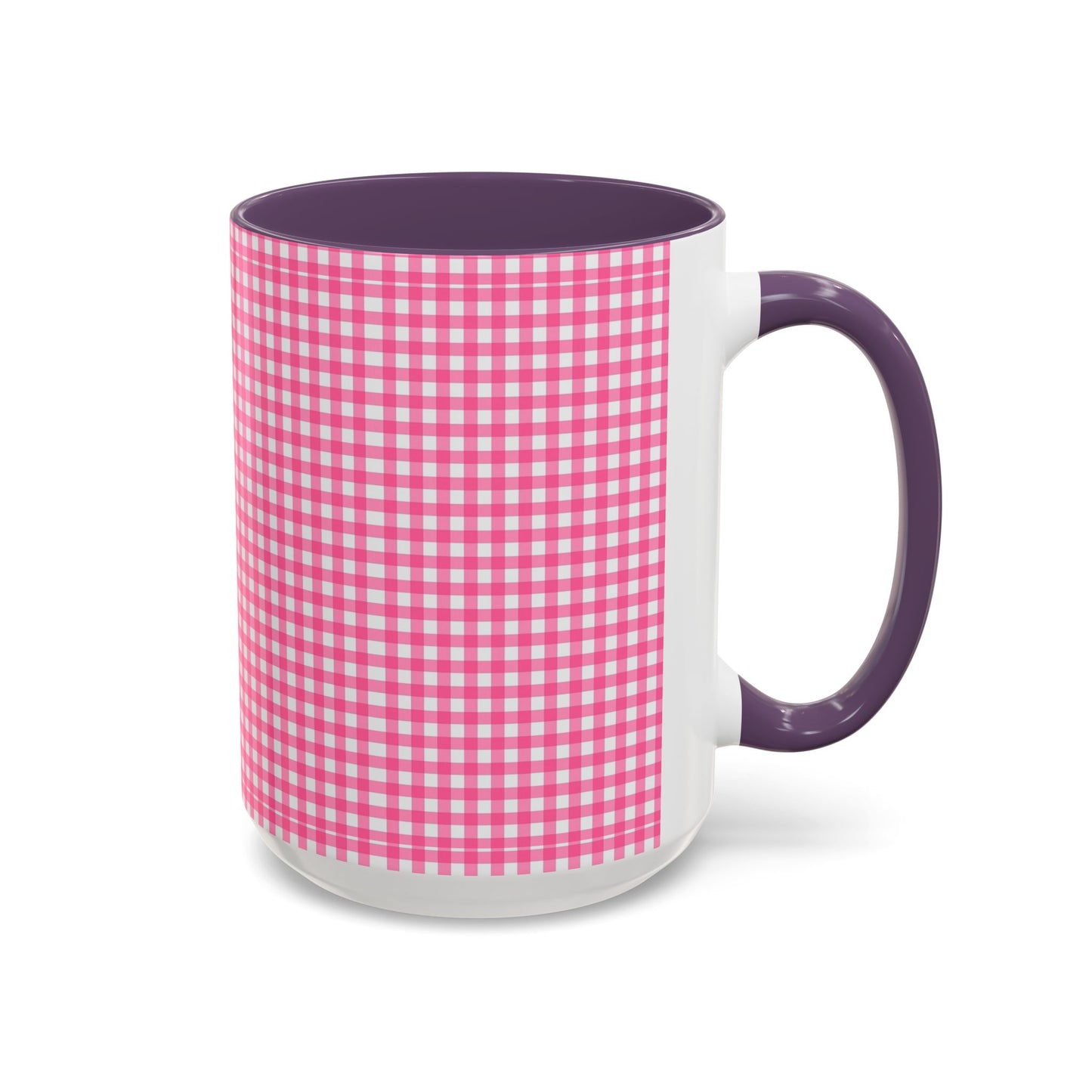 Pink Gingham Accent Coffee Mug, Cute Kitchen Decor, Gift for Coffee Lovers, Home Office Mug, Spring and Summer Vibes