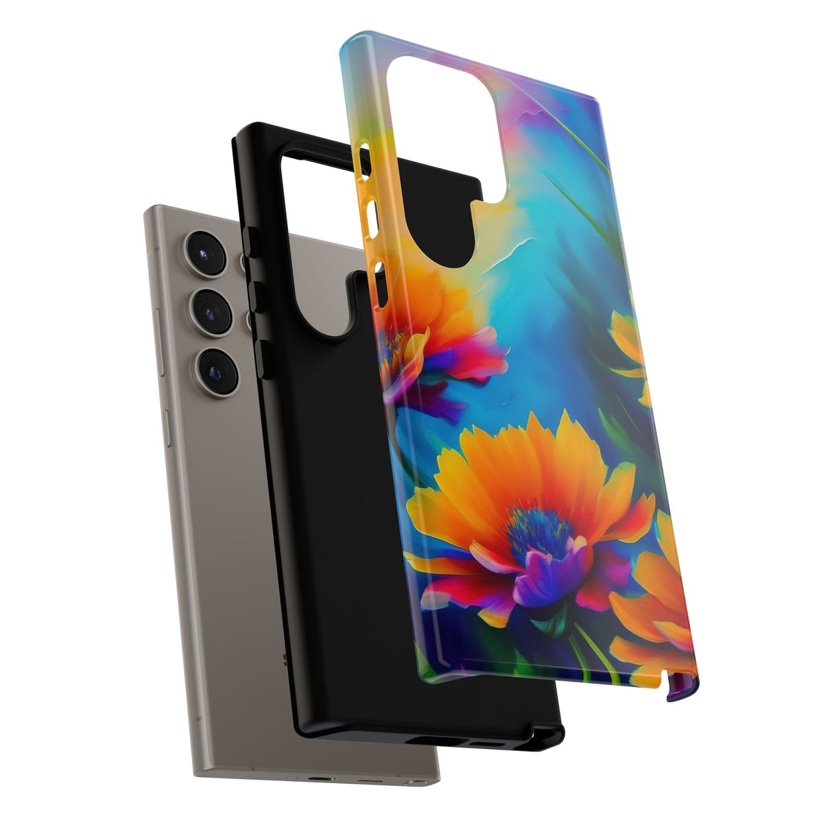 Floral Burst Tough Phone Case — Vibrant Watercolor Flowers Protective Cover