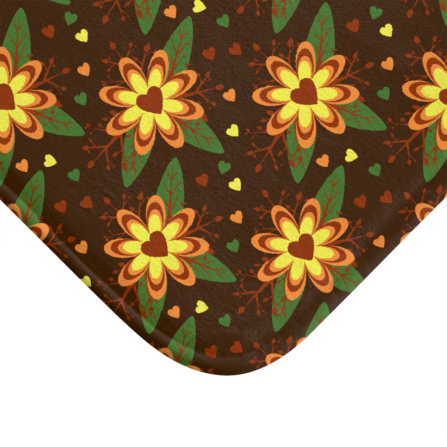 Floral Hearts Bath Mat, Boho Bathroom Decor, Cozy Bath Rug, Flower Pattern Mat, Gift for Home
