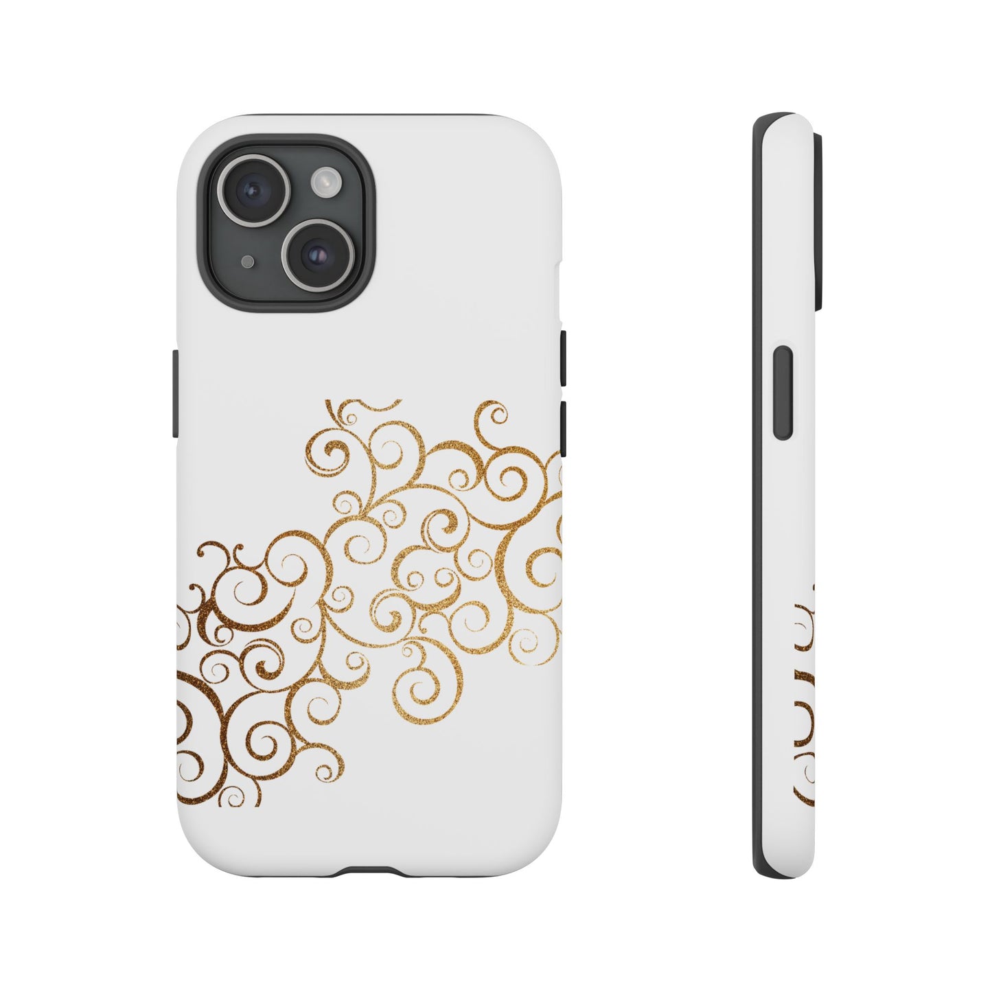 Elegant Floral Phone Case, Tough Cases, Gold Swirls, Stylish Protection, Trendy Gift, Chic Accessory
