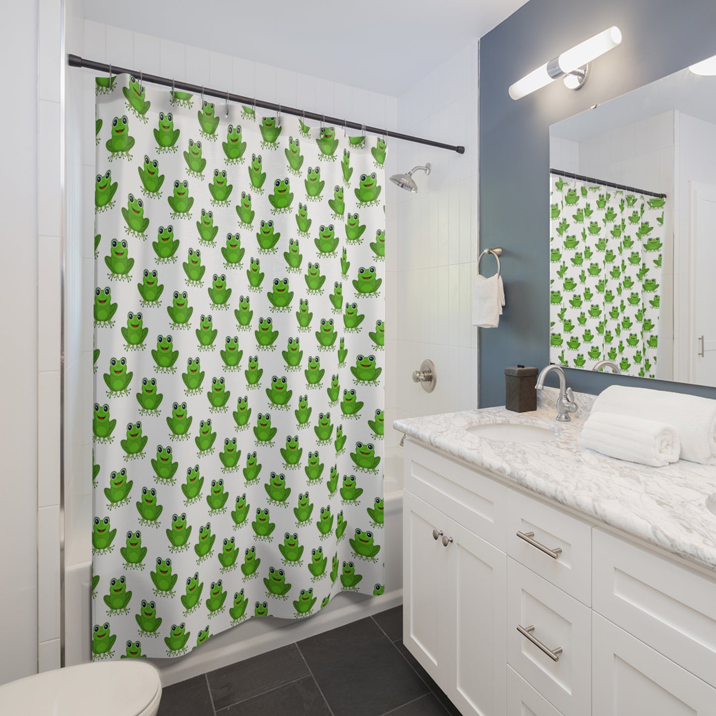 Cheerful Frog Shower Curtain | Cute Bathroom Decor, Frog Lovers Gift, Fun Home Accessory, Kids Bathroom, Unique Gift Idea