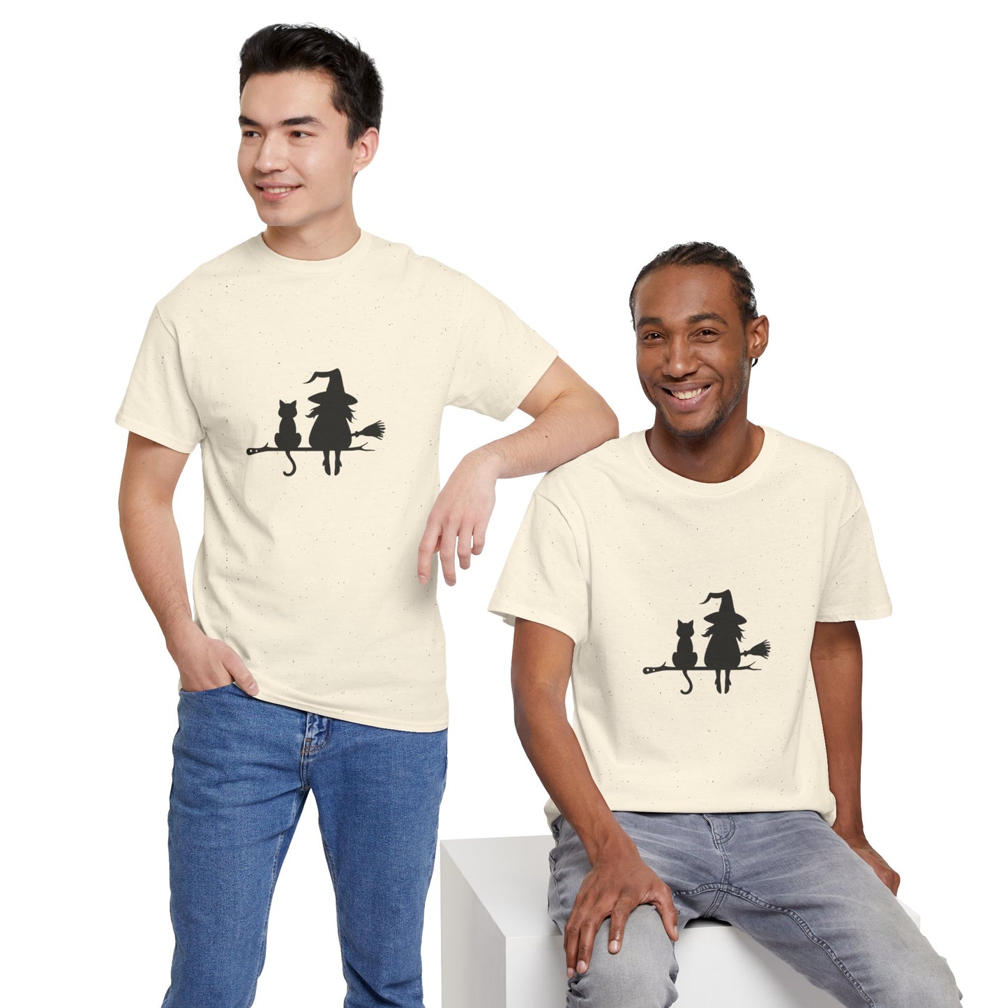 Witch and Cat Tee | Spooky Unisex Shirt for Halloween | Cute Witchwear for Cat Lovers | Fall Wardrobe Essential | Gift for Magical Friends