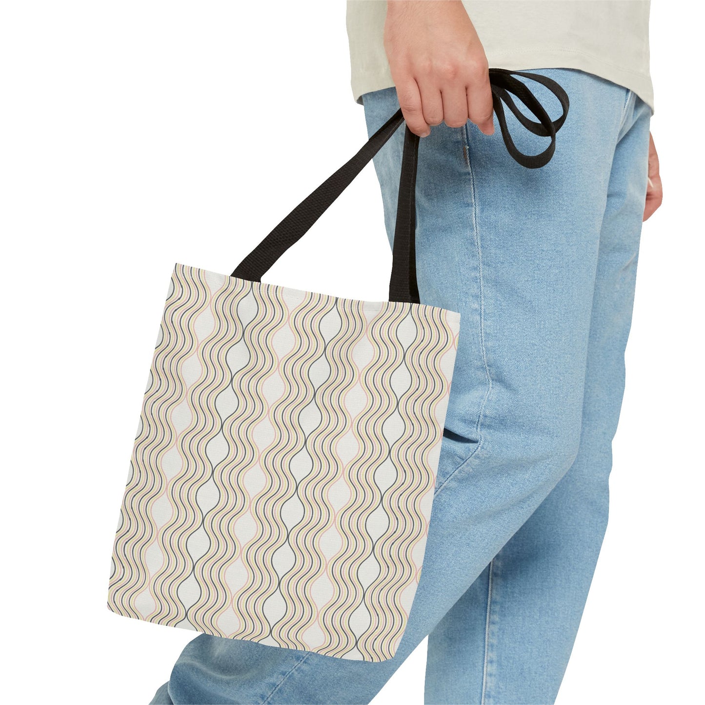 Waves Pattern Tote Bag, Boho Chic Handbag, Everyday Carry, Beach Bag, Gift for Her, Eco-Friendly Style