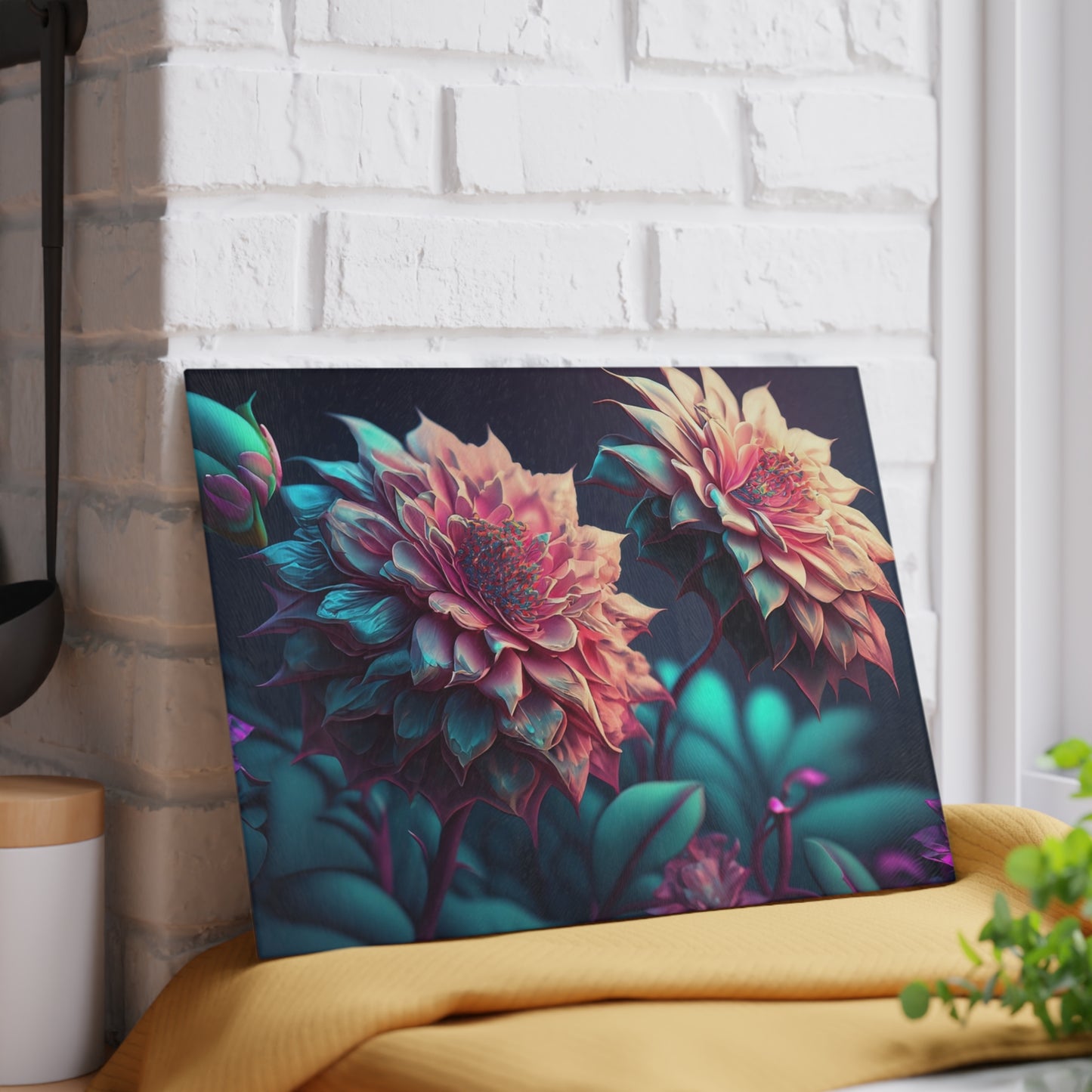 Floral Glass Cutting Board - Kitchen Decor, Wedding Gift, Home Cooking, Floral Art, Unique Kitchen Accessories