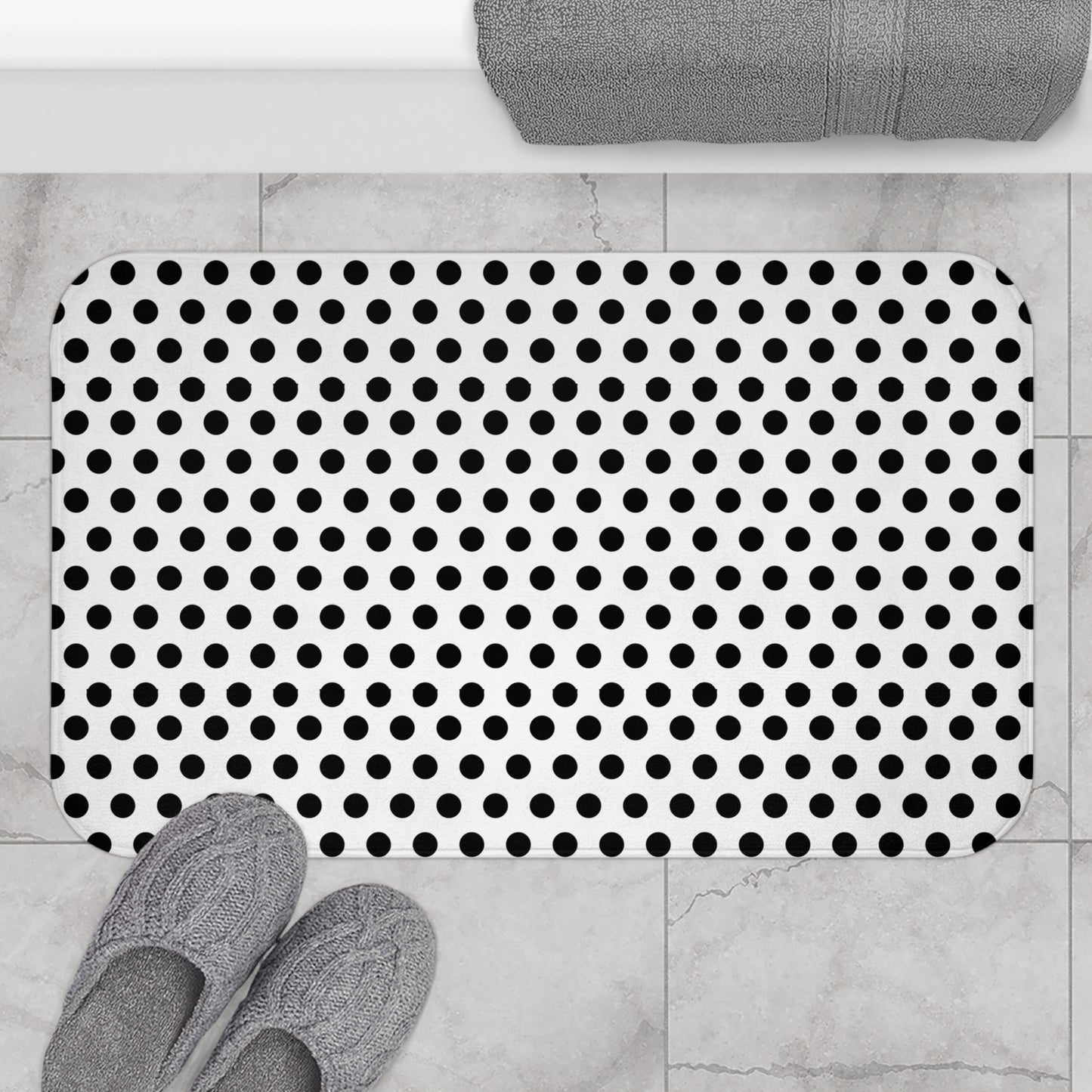 Stylish Polka Dot Bath Mat, Modern Bathroom Decor, Non-Slip Rug, Home Essentials, Gift for Her, Fun Bathroom Accessory