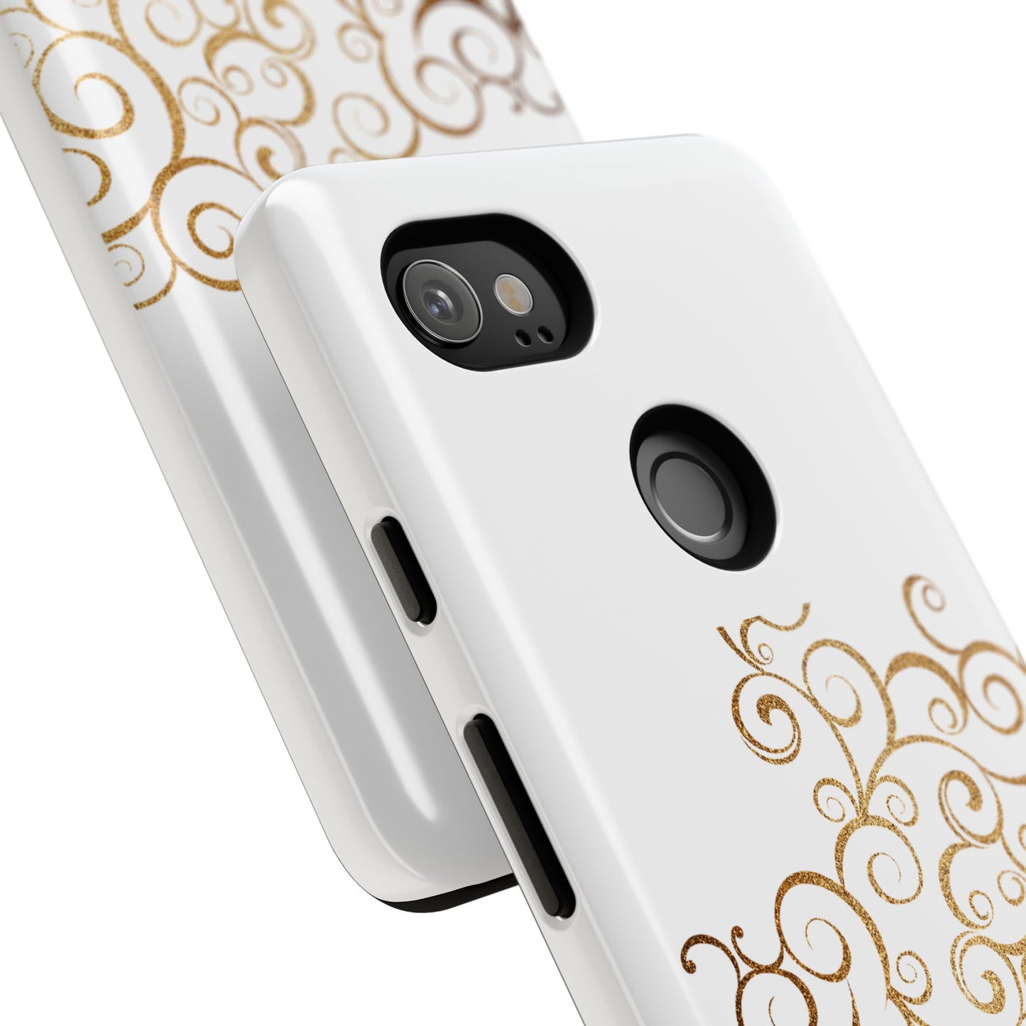 Elegant Floral Phone Case, Tough Cases, Gold Swirls, Stylish Protection, Trendy Gift, Chic Accessory