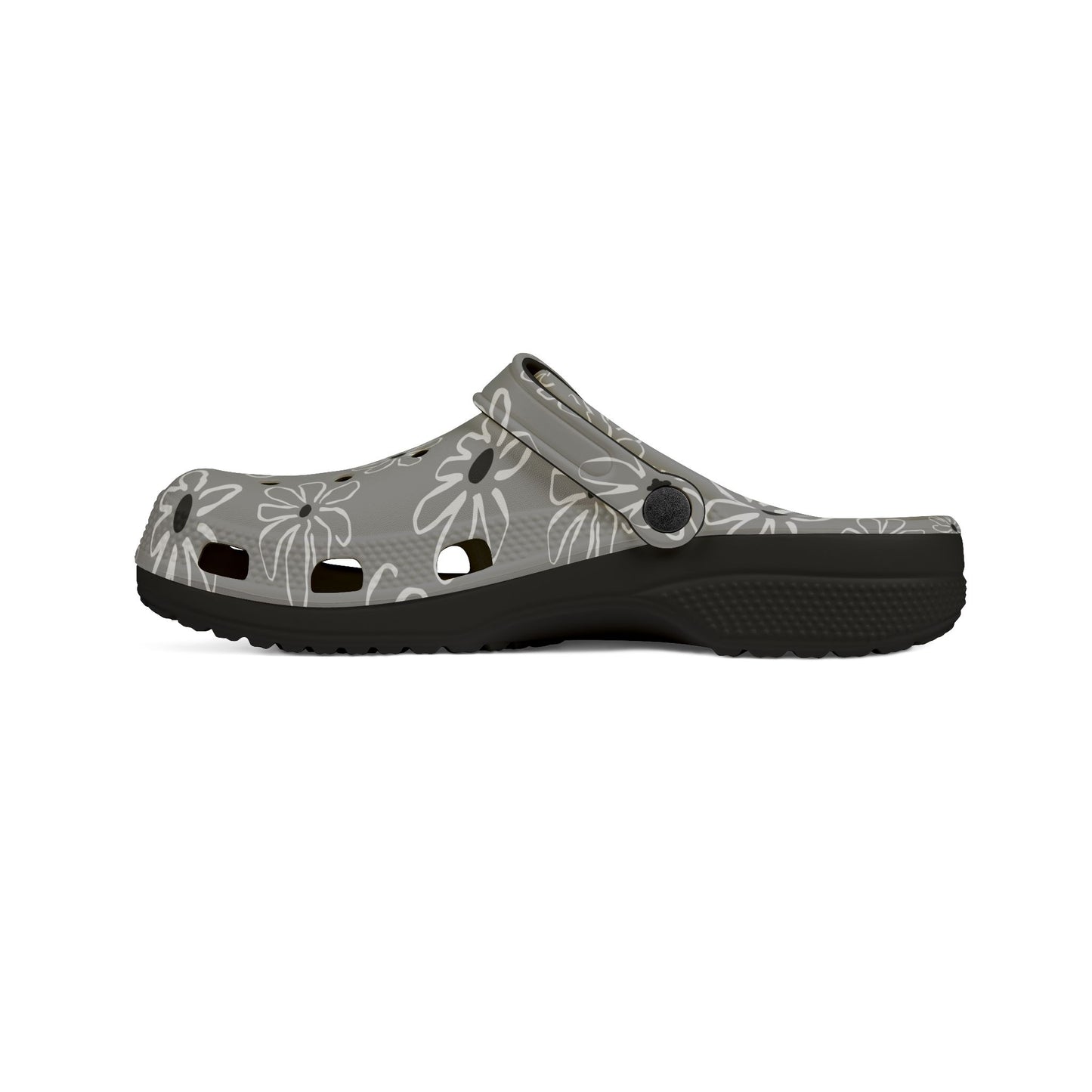Gray Floral EVA Foam Clogs — Lightweight Garden & Casual Slip-On Shoes