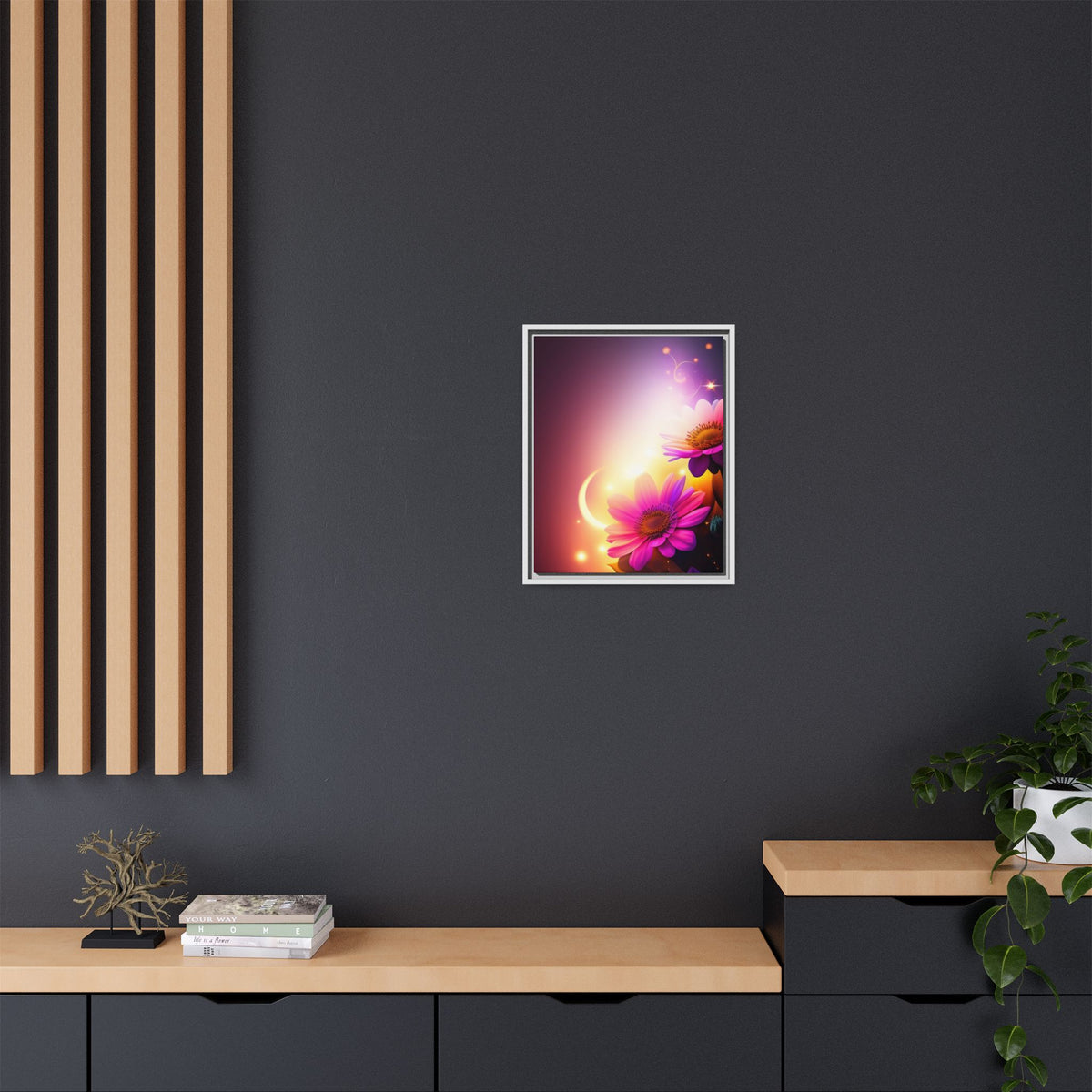 Framed Floral Canvas Art — Pink Daisies Sunset Wall Print