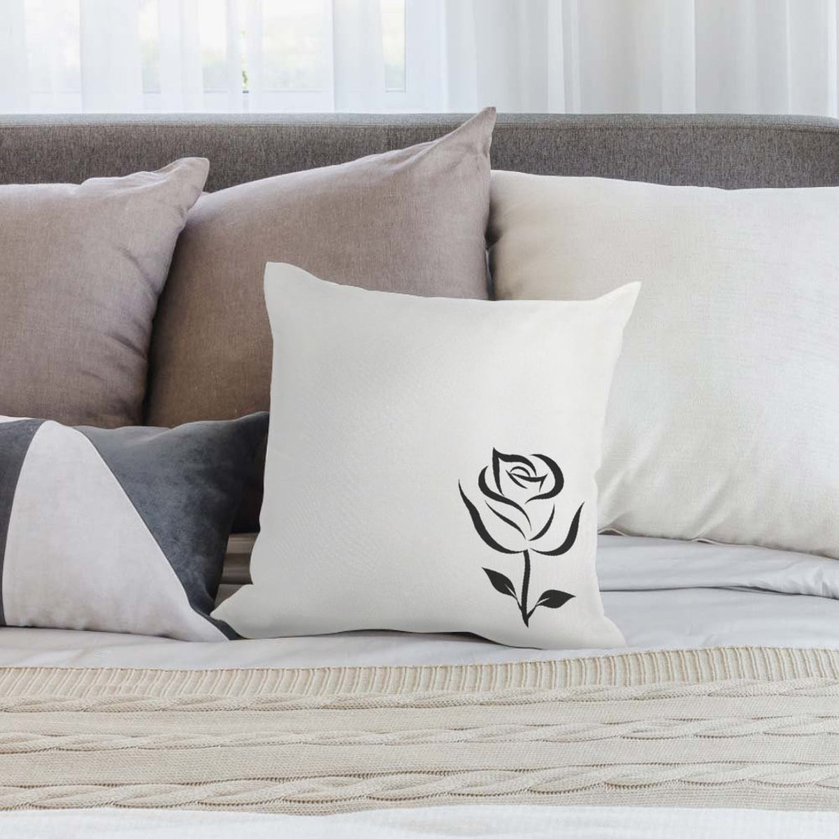 Square Plush Throw Pillow Cover (Pillow Excluded) Black Rose