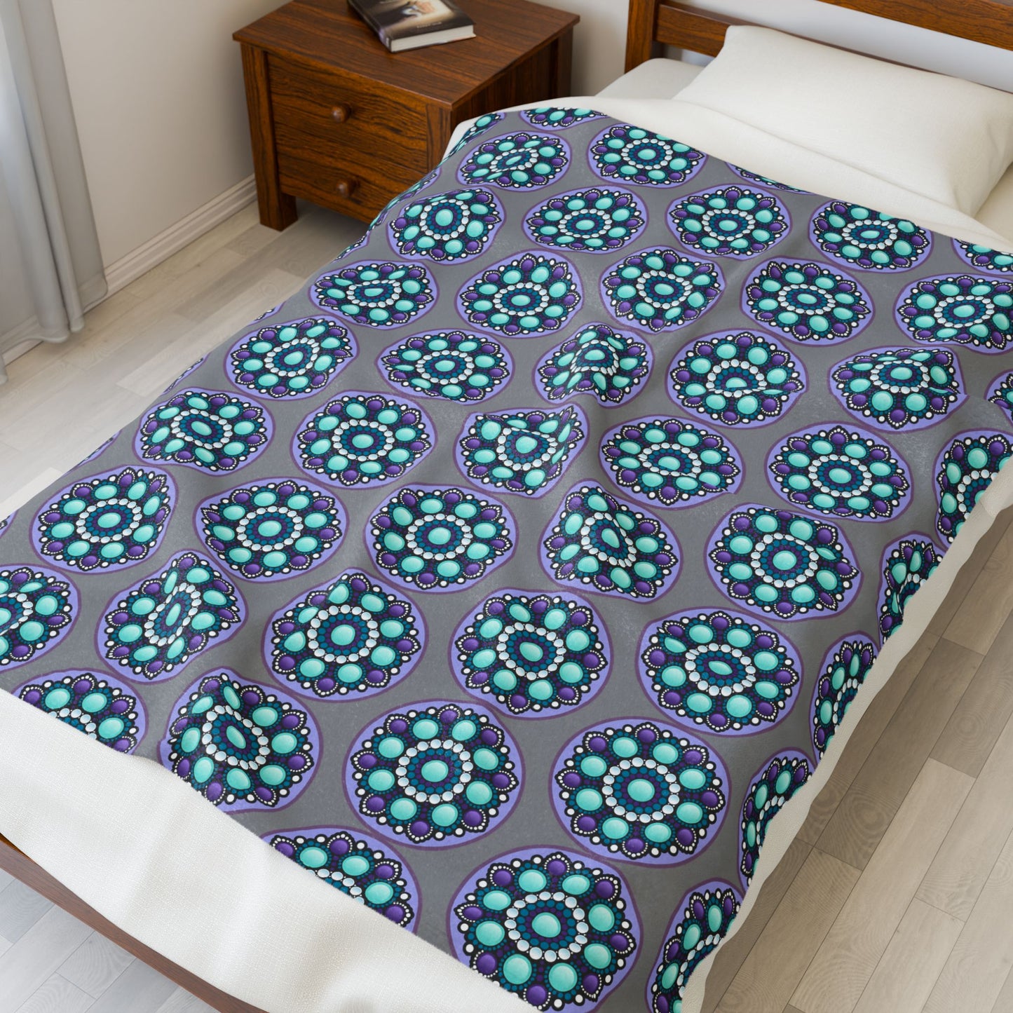 Bohemian Mandala Velveteen Plush Blanket, Cozy Throw, Decorative Bedding, Comfortable Gift, Home Decor, Yoga Retreat