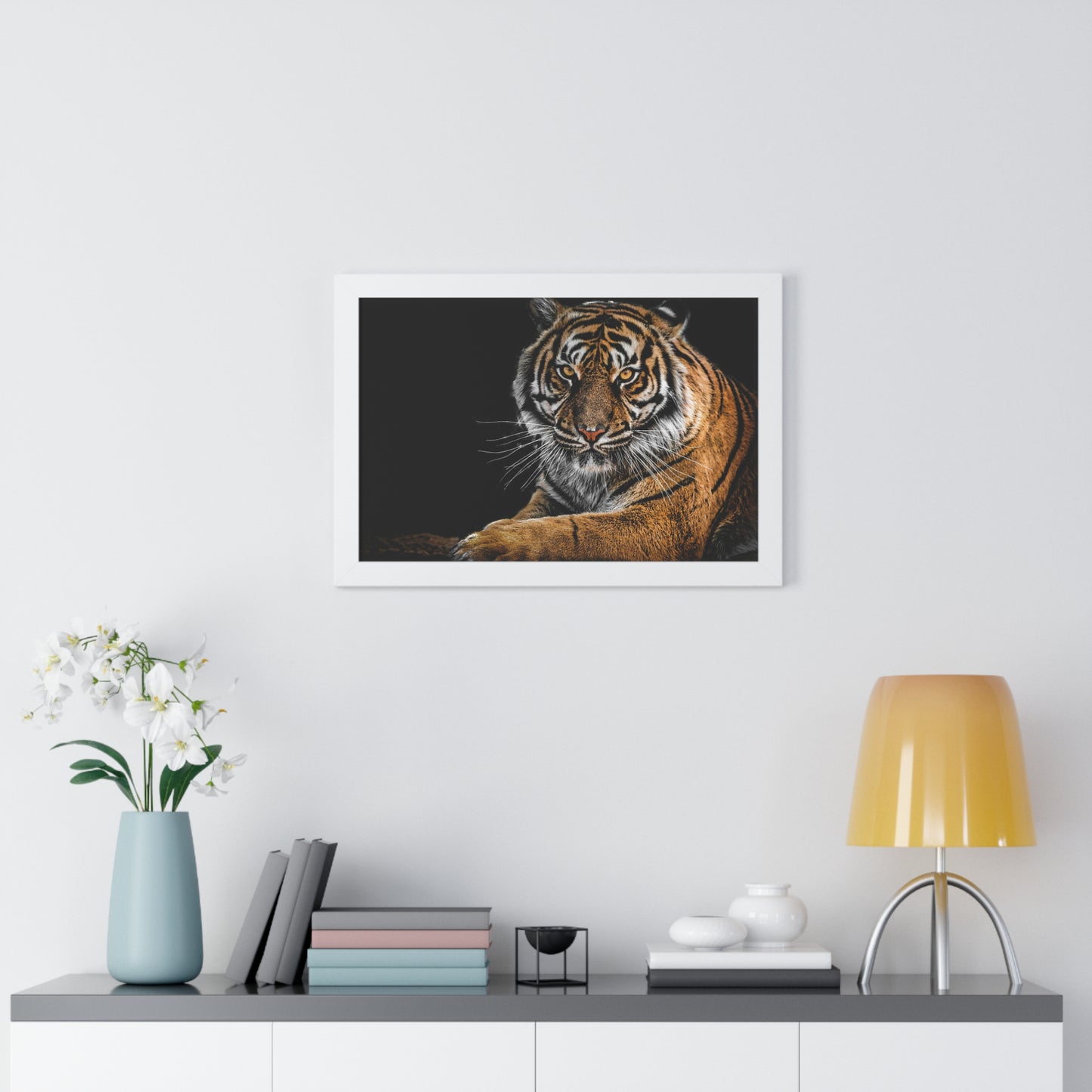Majestic Tiger Wall Art Print, Framed Horizontal Poster, Animal Decor, Home Office Decoration, Wildlife Art, Gift Idea