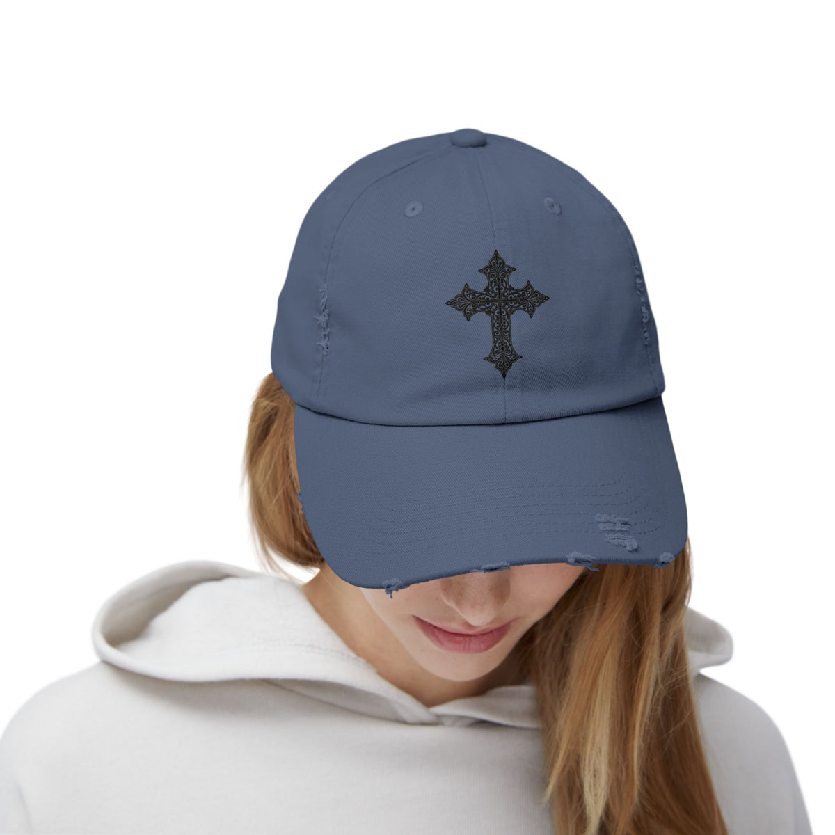 Cool Distressed Cap for Trendy Looks, Vintage Hat, Adjustable Cap, Cross Design, Casual Accessories