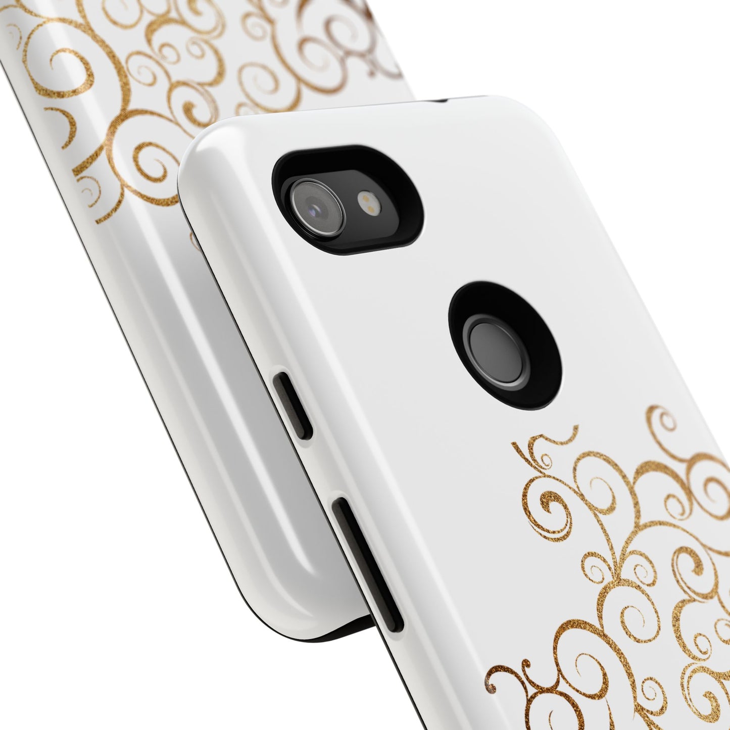 Elegant Floral Phone Case, Tough Cases, Gold Swirls, Stylish Protection, Trendy Gift, Chic Accessory