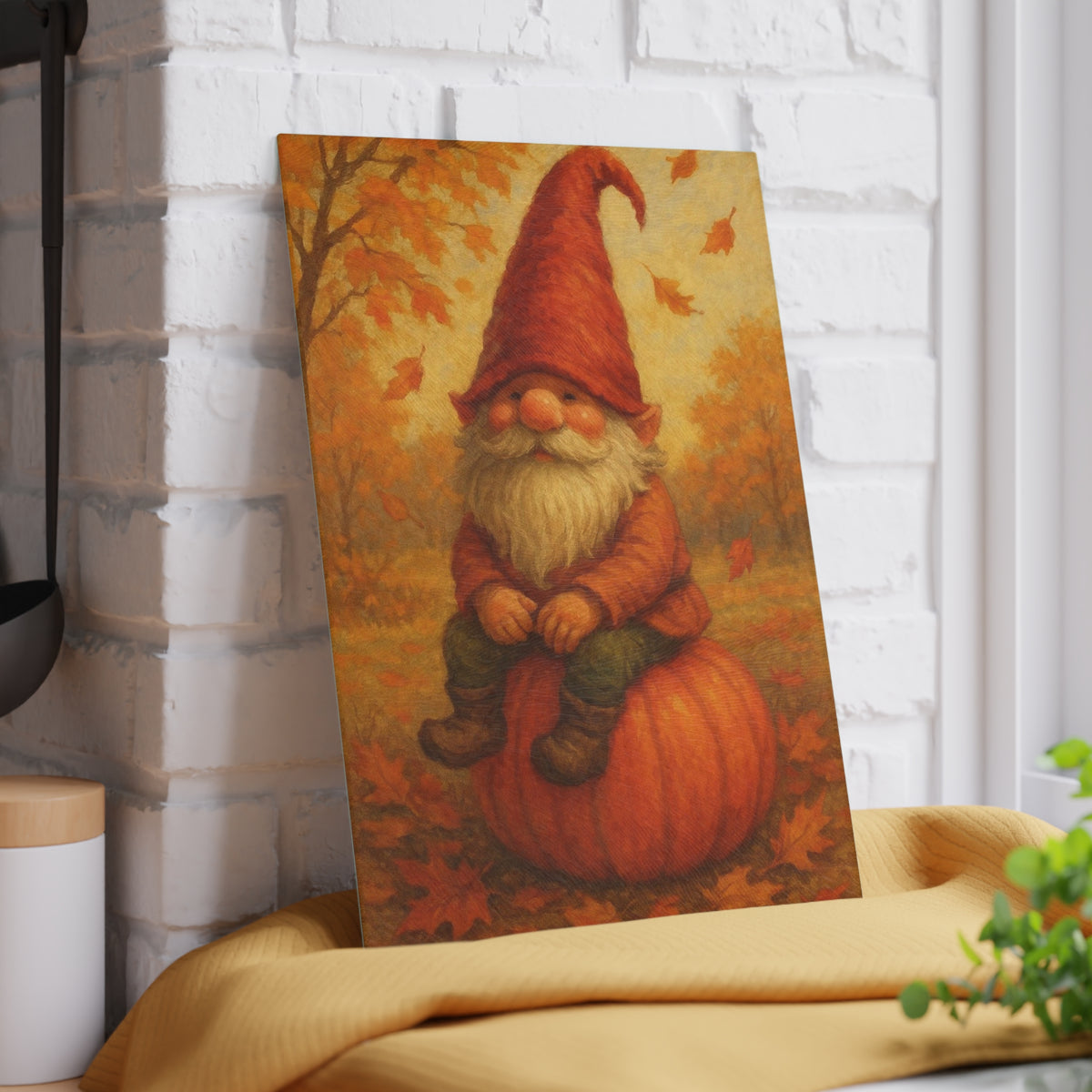 Autumn Gnome Glass Cutting Board, Fall Kitchen Decor, Gnome Themed Gifts, Thanksgiving Serving Board, Harvest Decoration