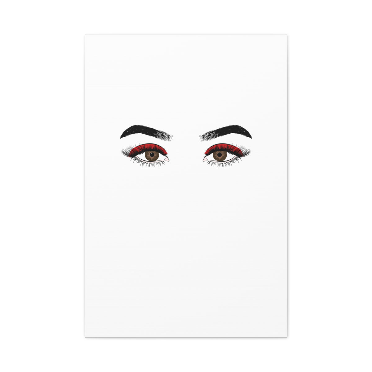 Glam Eyes Matte Canvas Wall Art — Brown Eyes with Red Lashes