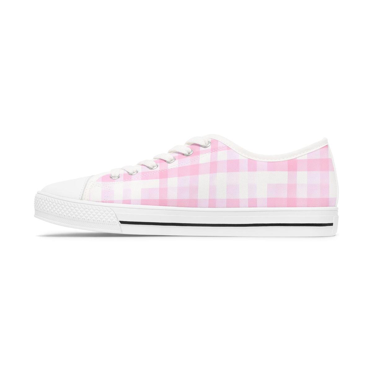Pink Gingham Low Top Sneakers - Women's Casual Canvas Shoes
