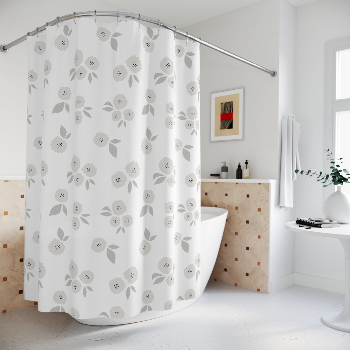 Elegant Floral Shower Curtain, Bathroom Decor, Modern Home Accessory, Spring Vibes, Gift for Her, Floral Interior Design