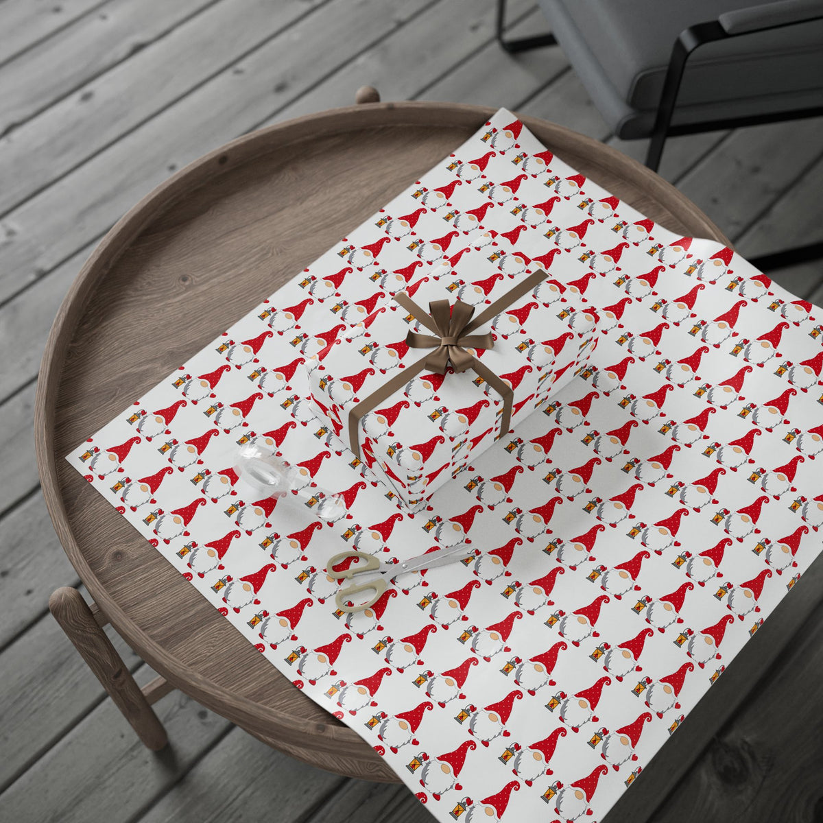 Christmas Gnome Wrapping Paper — Repeating Red Gnome Pattern for Holiday Gift Wrap