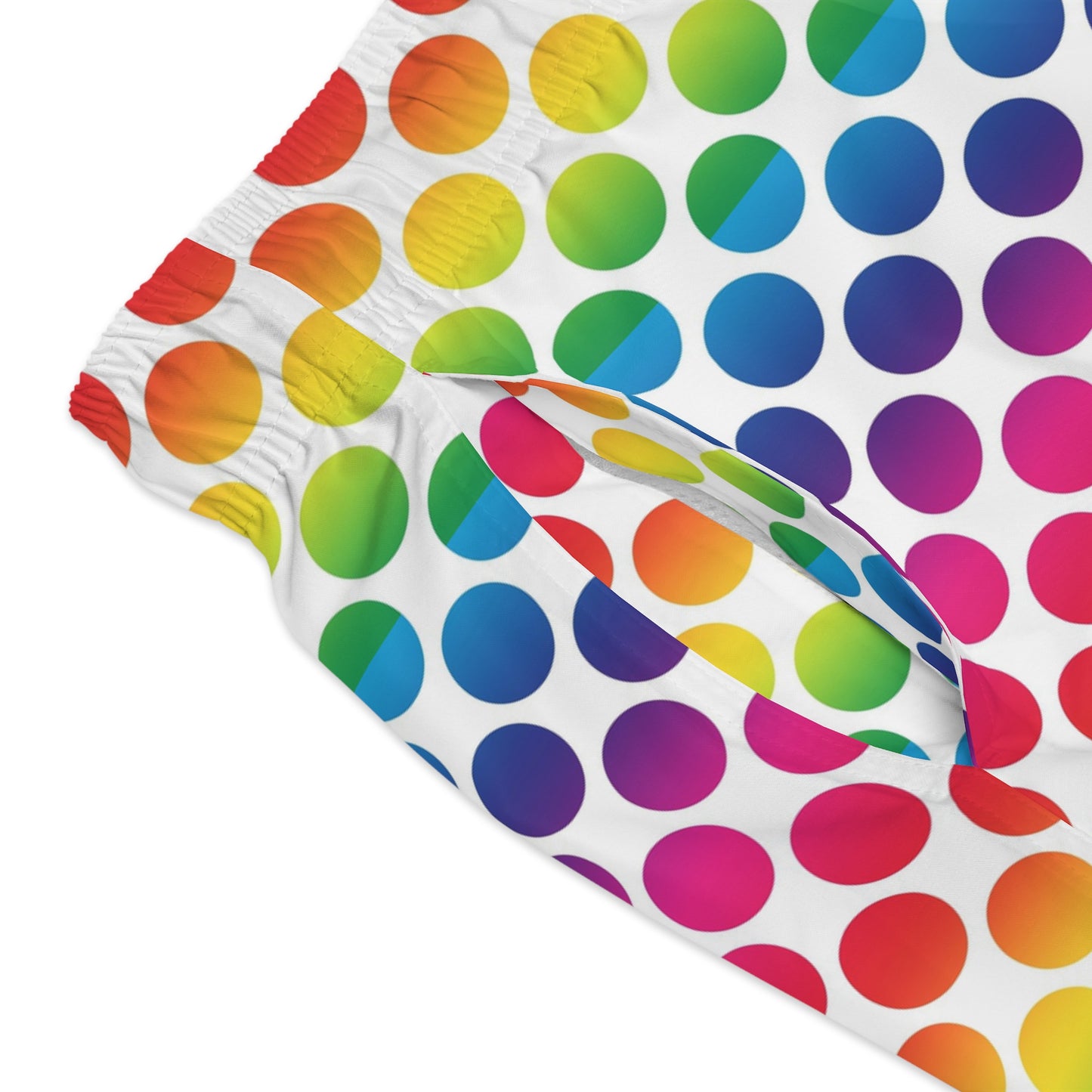 Vibrant Rainbow Polka Dot Swim Trunks, Fun Beachwear, Summer Pool Party Shorts, Gifts for Vacationers, Colorful Swimming Apparel