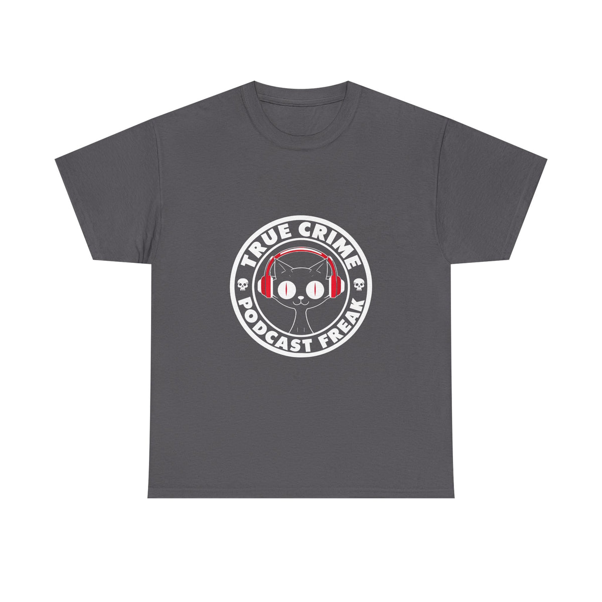 True Crime Podcast Tee — Cat with Headphones Logo