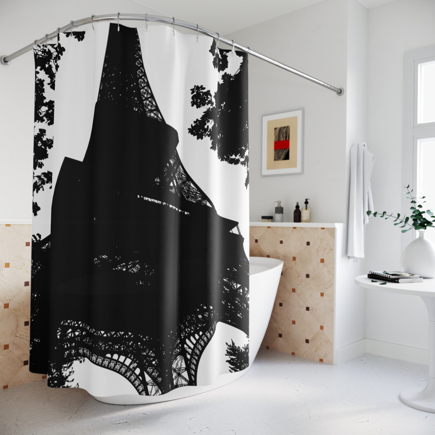 Elegant Eiffel Tower Shower Curtain, Paris Decor, Modern Bathroom Accessory, Home Gift, Travel Enthusiast Decor, Black and White Art