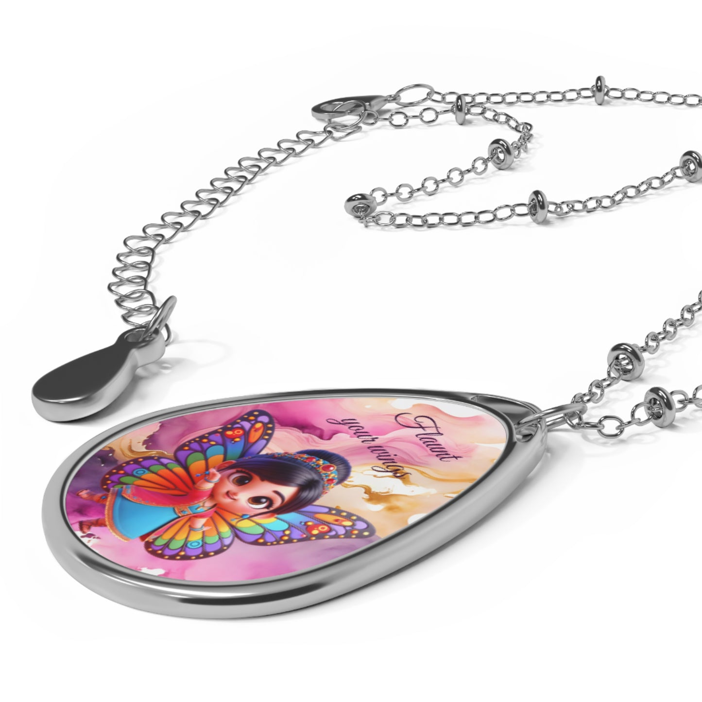 Butterfly Inspirational Oval Necklace, Elegant Gift for Her