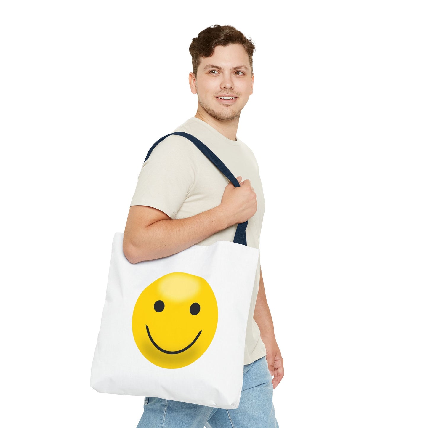Smiley Face Tote Bag, Eco-Friendly Shopping Bag, Fun Beach Bag, Gift for Teens, Happy Tote for Everyday Use