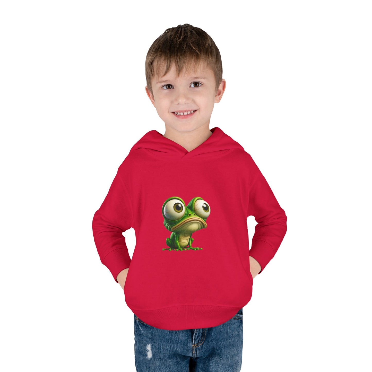 Whimsical Toddler Frog Pullover Hoodie, Cute Kids Fleece Sweater, Playful Toddler Clothing, Children's Gift, Animal Lover Apparel