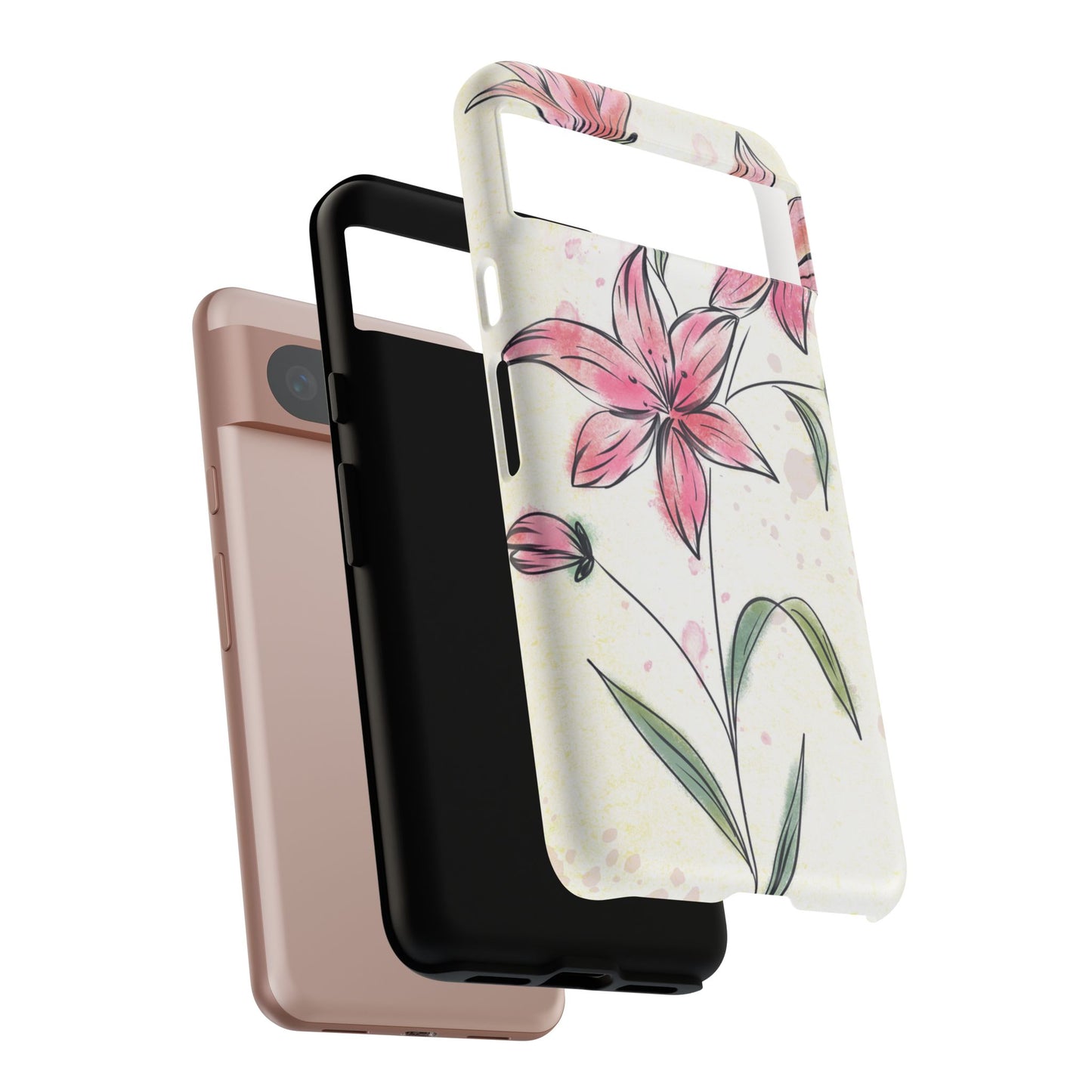 Floral Phone Case with Elegant Pink Lilies, Cute Floral Accessories, Phone Protection, Gift for Her, Stylish Cell Phone Cover