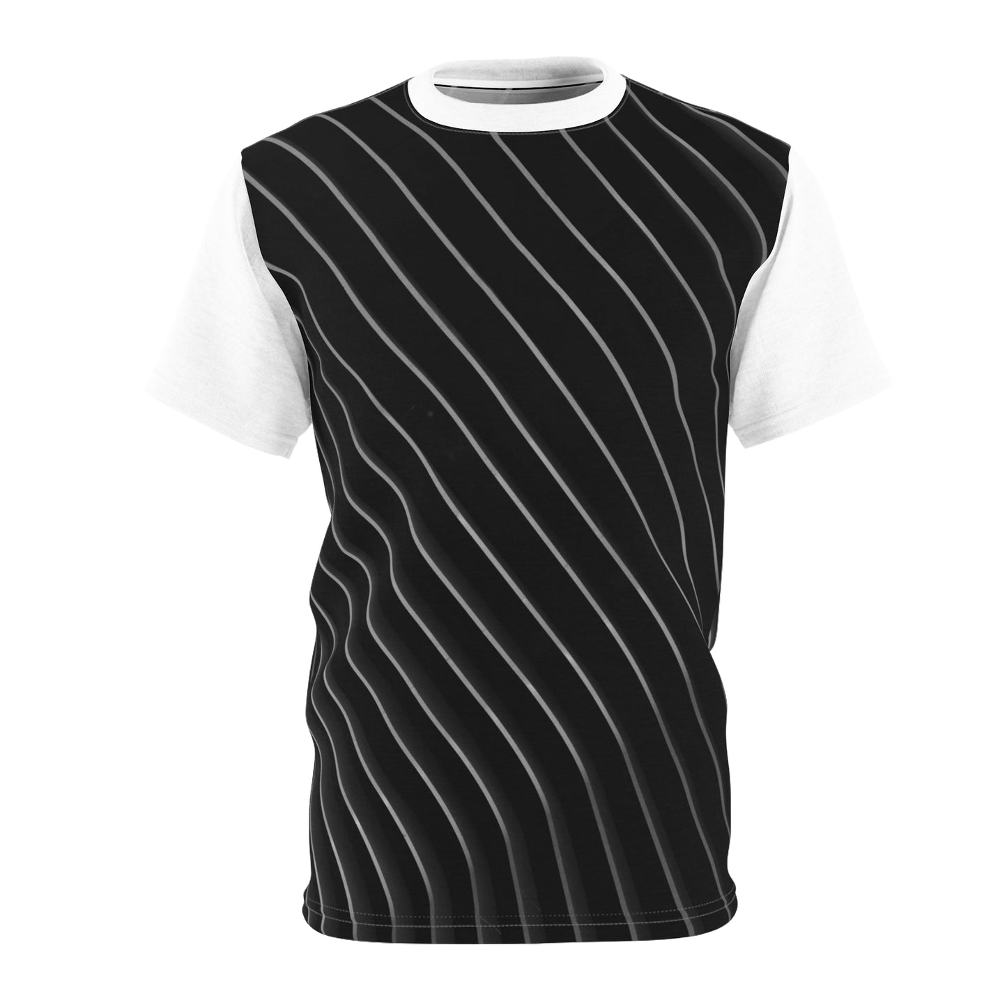 Stylish Unisex Cut Sew Tee, Trendy Striped Black and White Shirt
