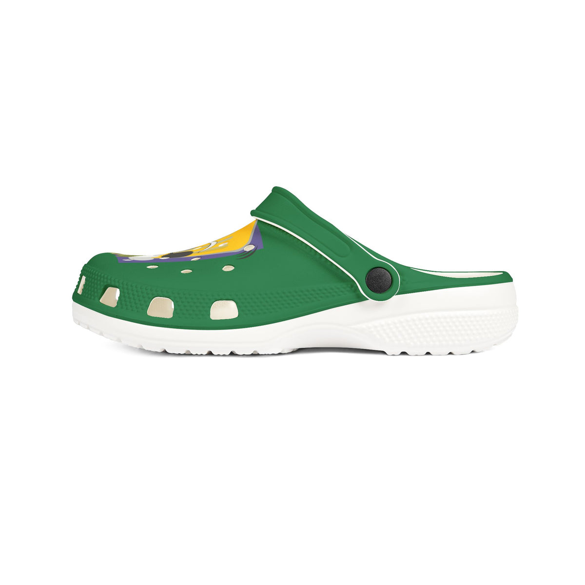 Green Foam Clogs with Cool Sunglasses Mug Graphic — Fun Casual Slip-On Shoes