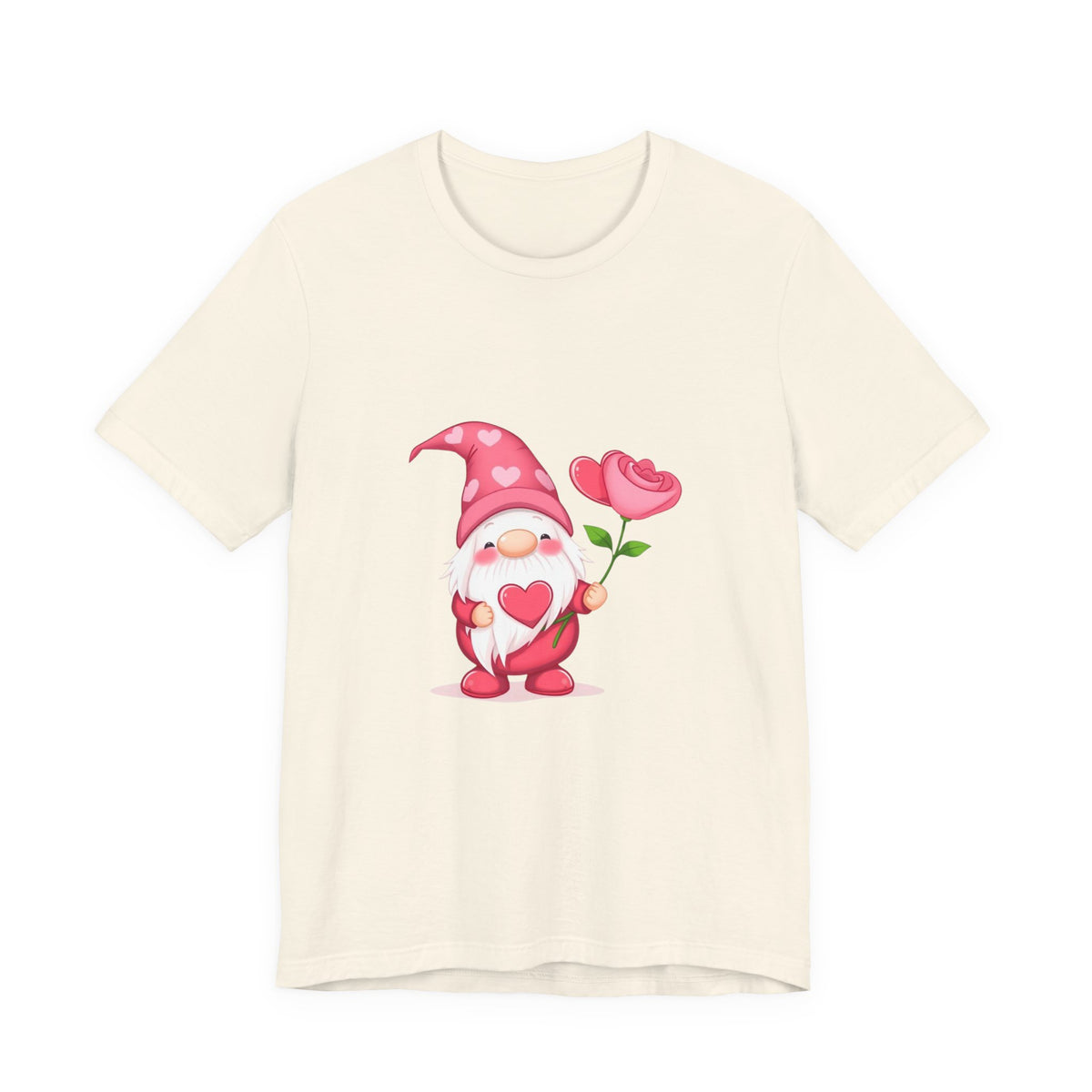Valentine Gnome T‑Shirt — Cute Pink Gnome Holding Rose Tee