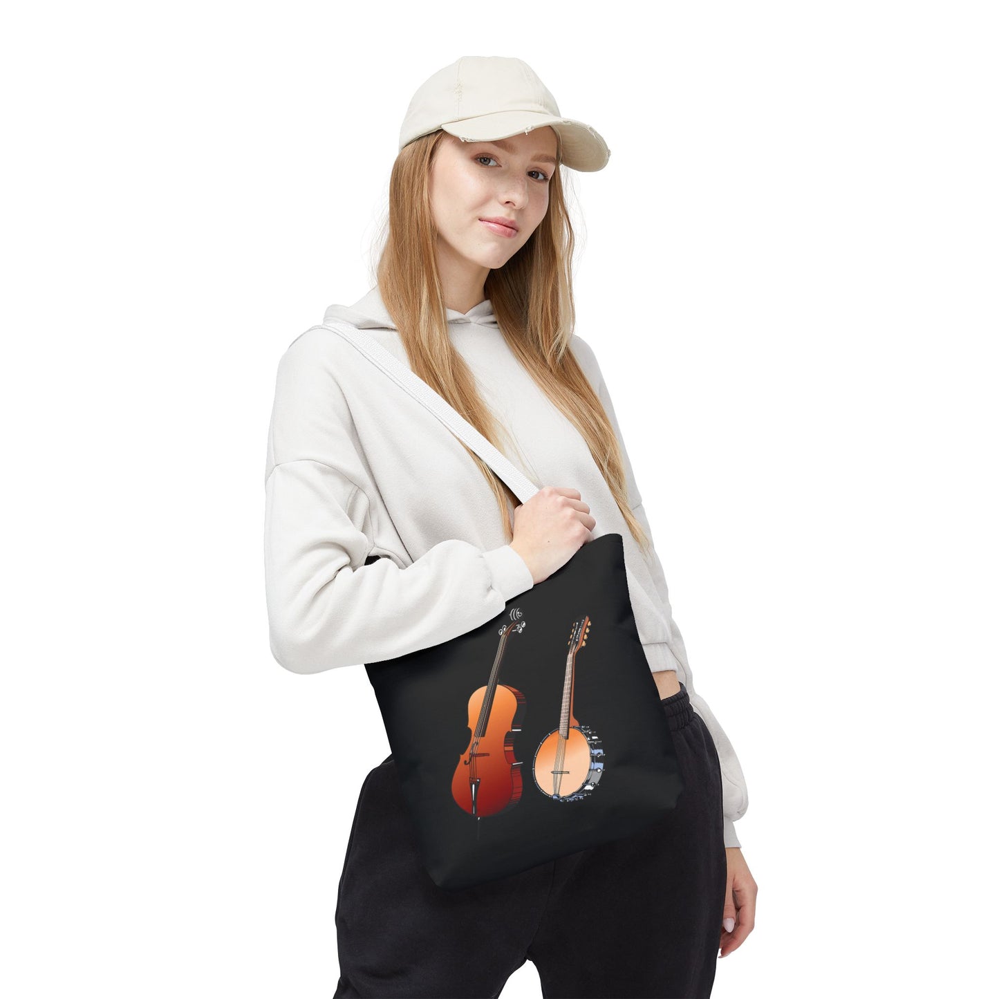 Musical Instruments Tote Bag, Music Lover Gift, Banjo and Cello Design, Stylish Grocery Tote, Concert Bag, Eco-Friendly Carryall