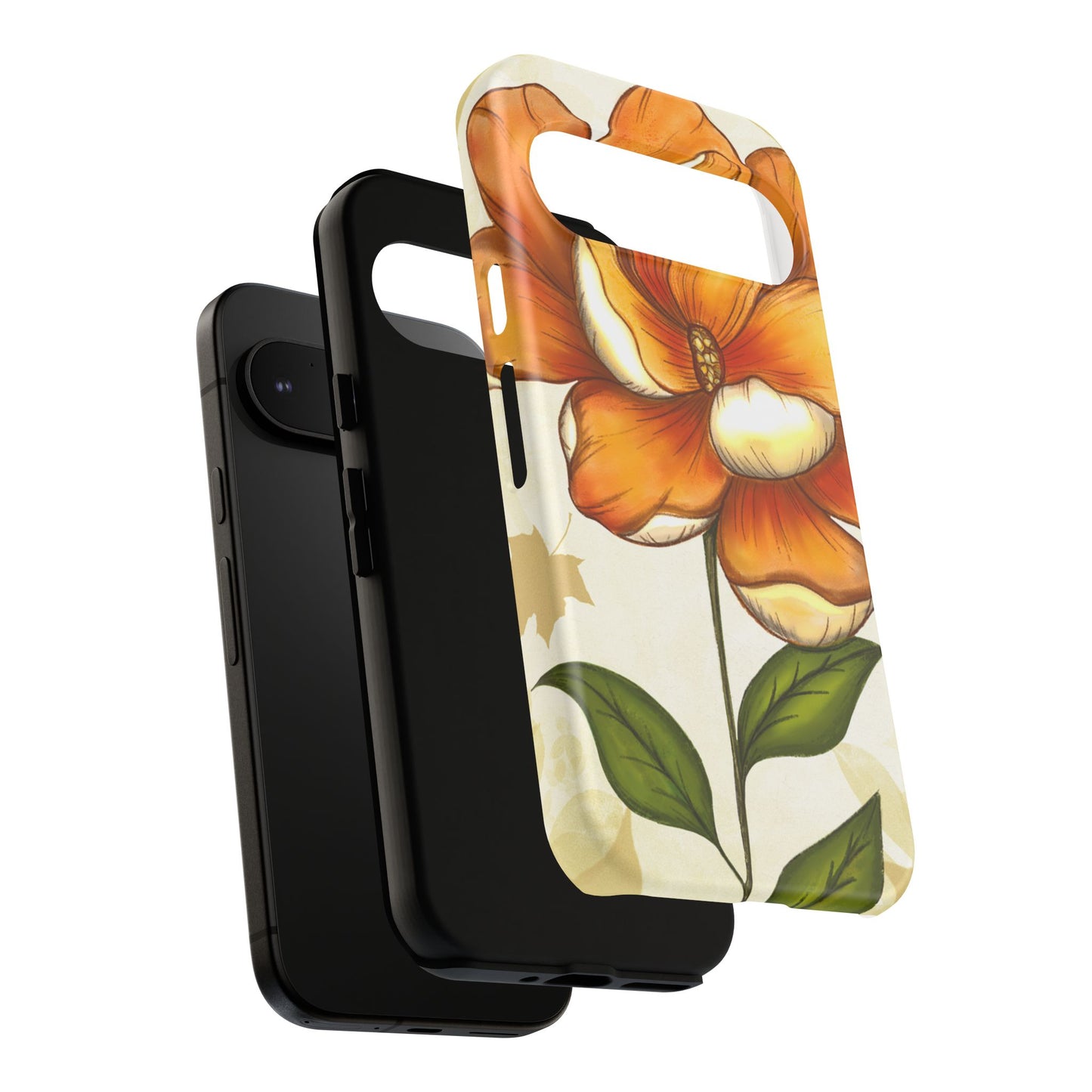 Floral Phone Case with Orange Flower Design, Tough Phone Cover, Floral Gift, Stylish Tech Accessory, Nature Lovers, Spring Vibes