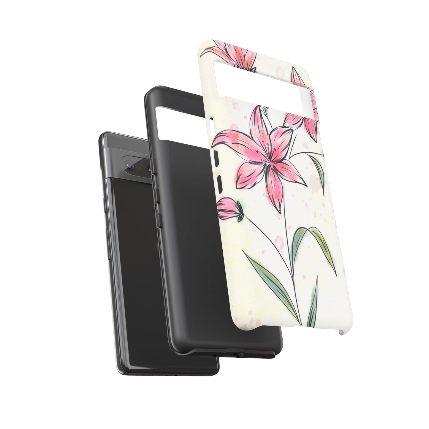 Floral Phone Case with Elegant Pink Lilies, Cute Floral Accessories, Phone Protection, Gift for Her, Stylish Cell Phone Cover