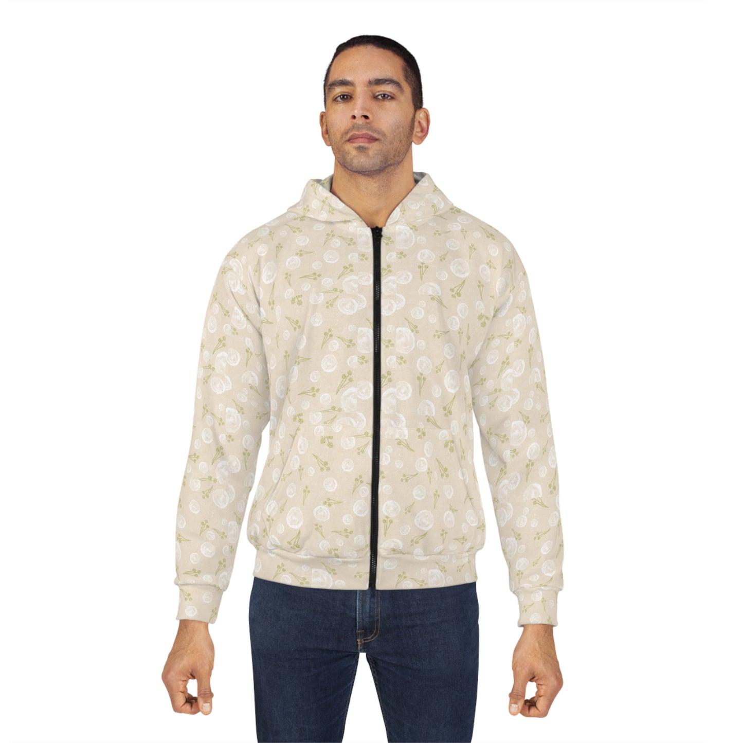 Floral Patterned Unisex Zip Hoodie